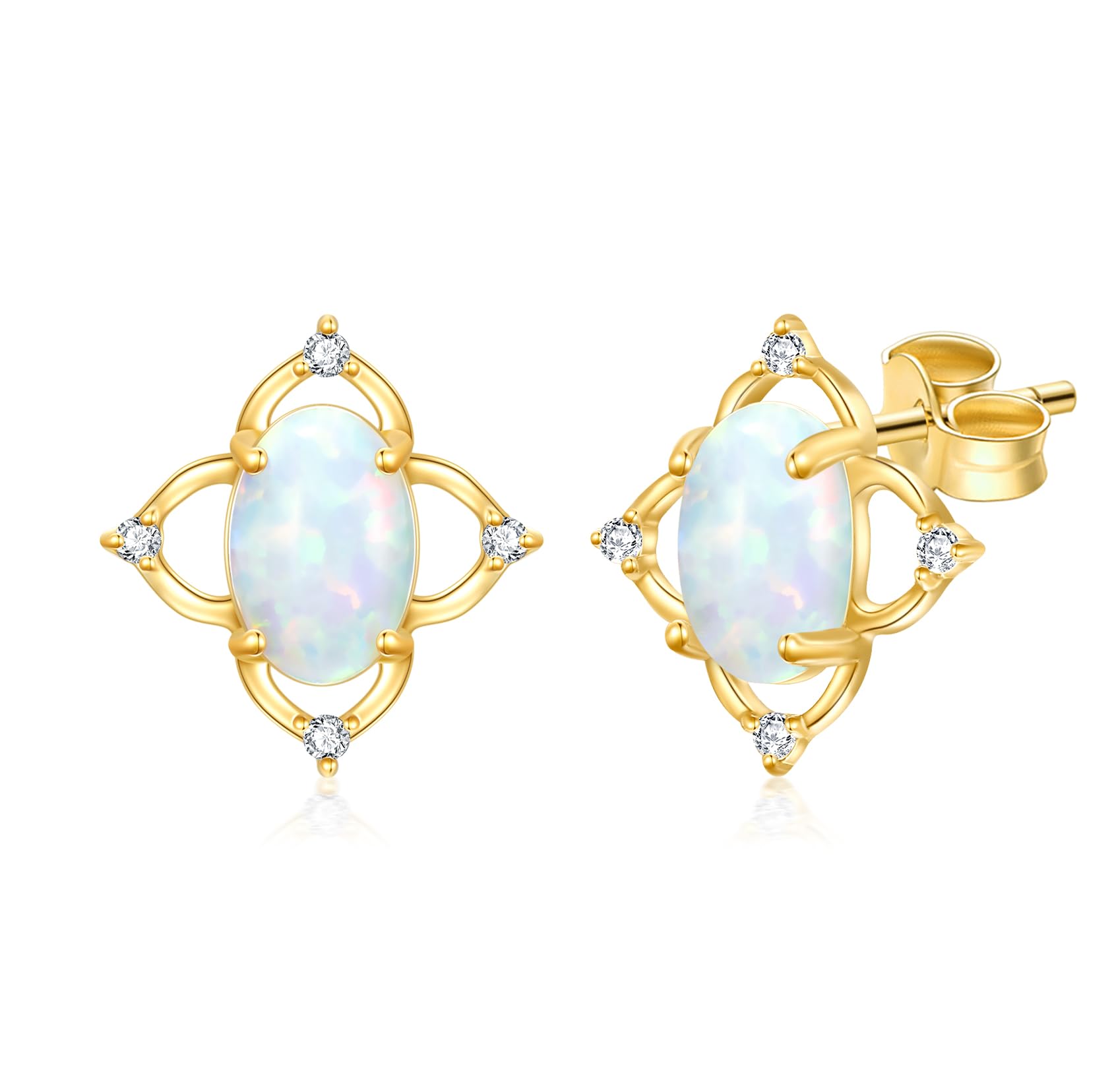 14K Solid Yellow Gold Opal Earrings - Flower, Triangle, Star & Vintage Stud Earrings for Women | Elegant Opal Jewelry Gift for Birthday, Anniversary & Special Occasions