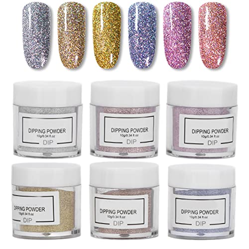 6 Colors Dip Powder Nail Set - French Glitter Infiltrating Powder for Nail Art, DIY Manicure & Salon Use | Sparkling Nail Pigment for Home, Party & Special Occasion Makeup