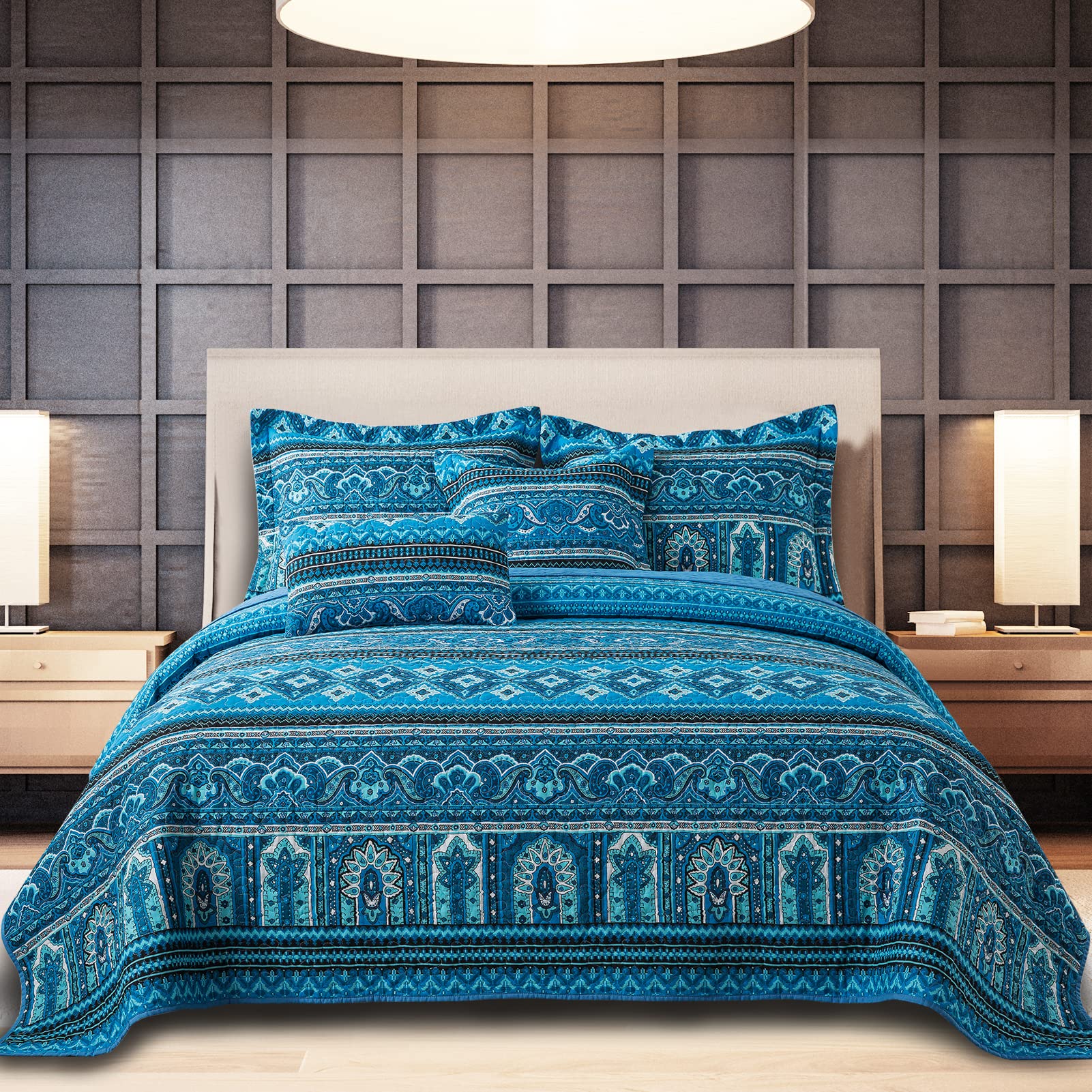 BEDIFANY King Size Cotton Quilt Set - Lightweight Reversible Boho Bedspread & Quilted Coverlet for All Seasons (3-Piece) - Perfect for Master Bedroom, Guest Room, and Home Decor