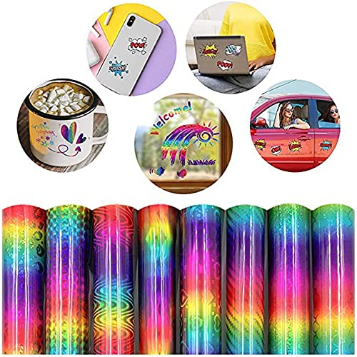 Holographic Rainbow Adhesive Vinyl Roll - Waterproof DIY Craft Vinyl for Phone Cases, Laptop Skins, Mugs, Windows & Car Decals - Heart Shaped Wall Sticker for Home Decor & Art Projects - Perfect for DIY Gifts, Party Decorations & Creative Scrapbooking