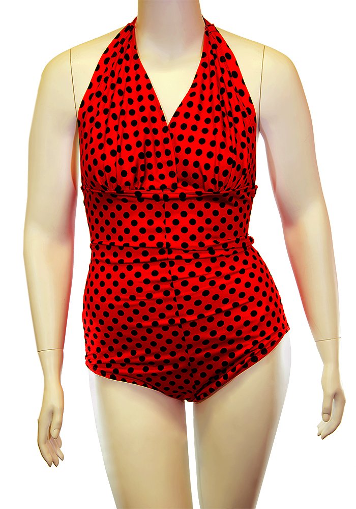 Cross-Dress Transgender Swimwear - Black Polka Dot One Piece with Gaff & Breast Form Pockets | MTF Swimsuits for Beach, Pool & Vacation | Comfortable & Stylish Inclusive Swimwear