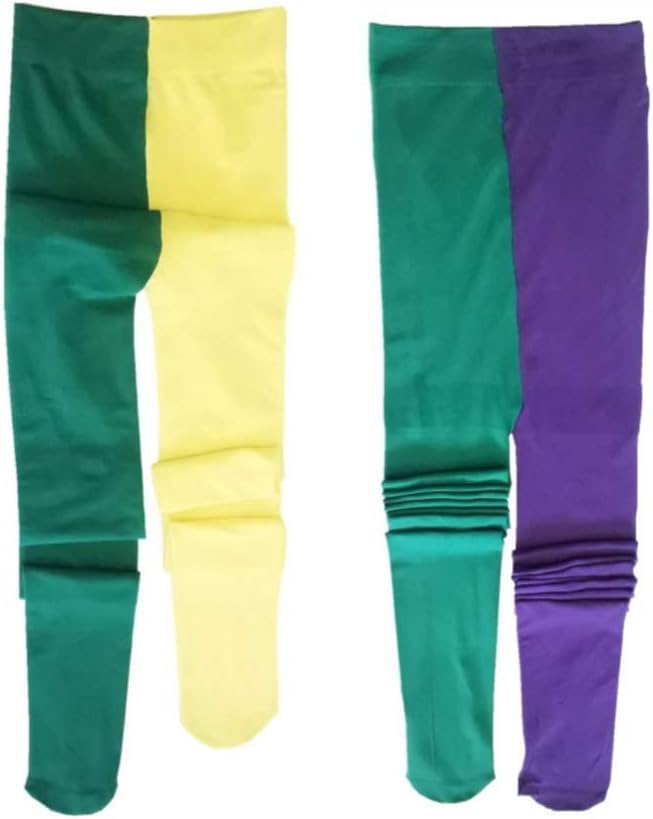Purple Yellow Green Mardi Gras Tights - Stretchy Dance Leggings for Costume Parties, Carnival Celebrations & Festive Performances