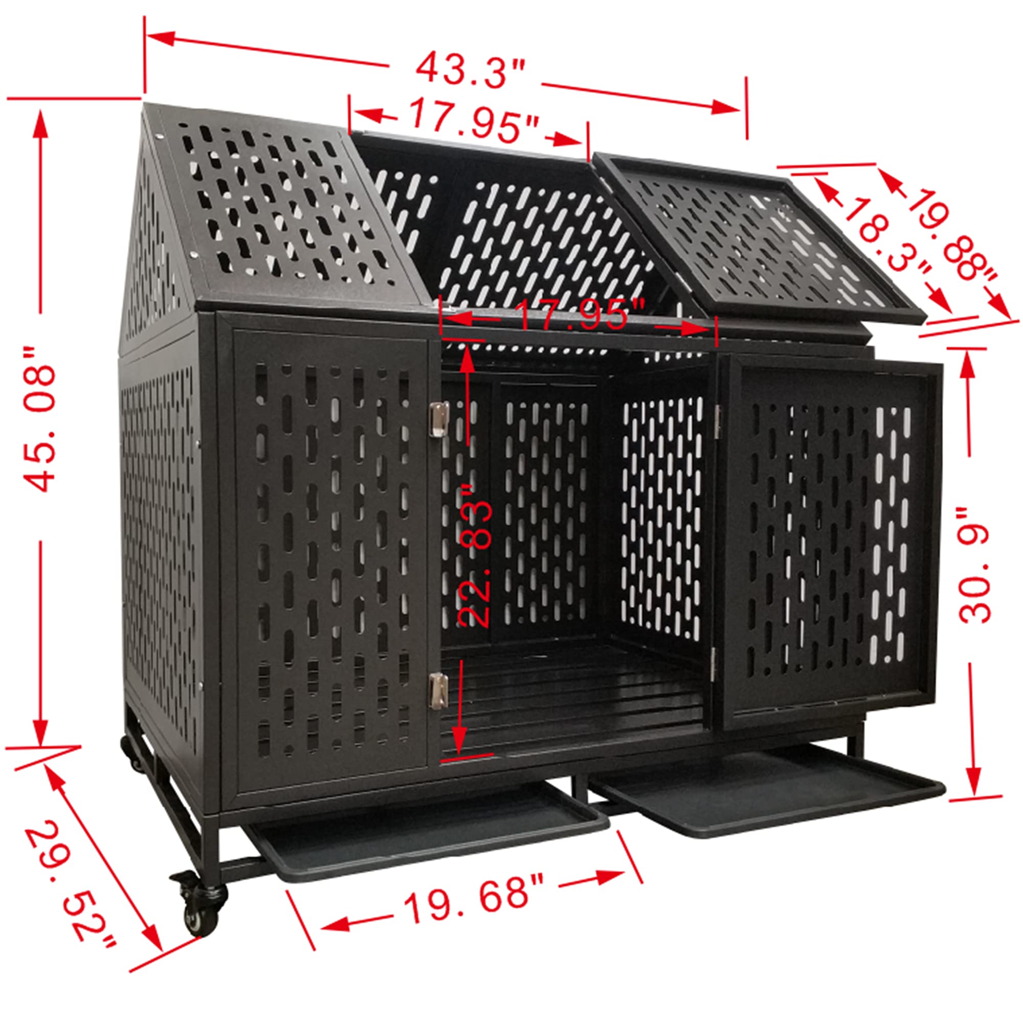 44 Inch Heavy Duty Indestructible Dog Crate - Escape Proof High Anxiety Impact Pet Crate for Large & Medium Dogs | Chew Proof Soundproof Steel Kennel with Wheels & Trays | Easy Assembly | Perfect for Travel, Home & Vet Visits