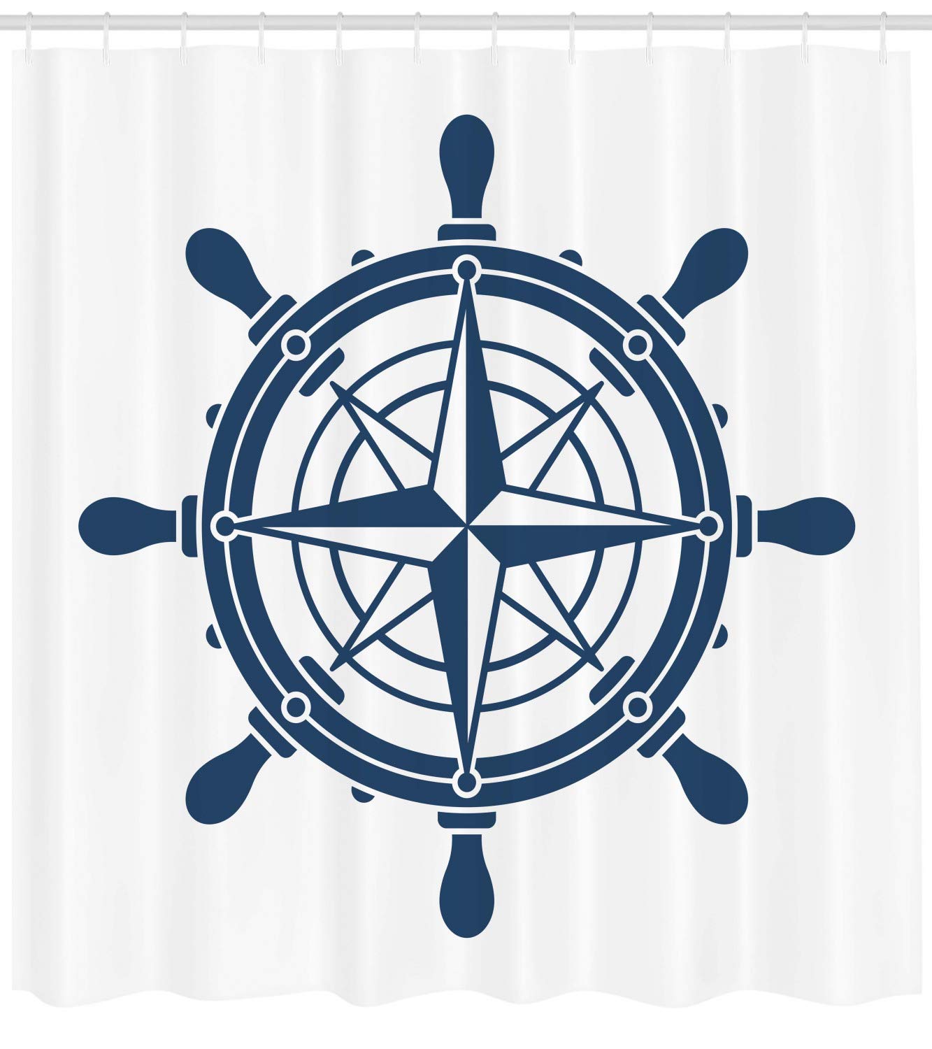 Ambesonne Vintage Nautical Tattoo Shower Curtain - Steering Wheel Compass Design on Plain Background, 105