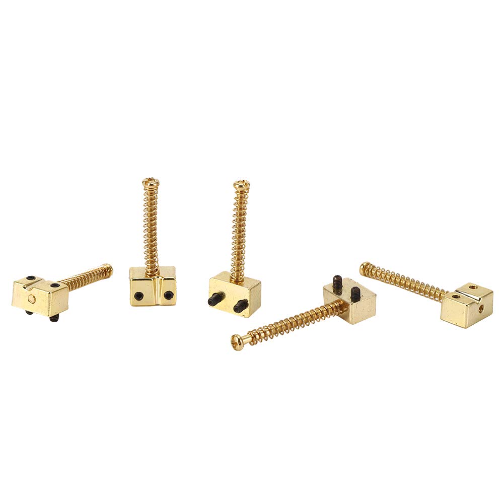 5Pcs 5-String Bass Guitar Bridge Saddles with Springs & Screws - Gold Plated Electric Guitar Replacement Parts for Jazz, Rock & Metal Performances
