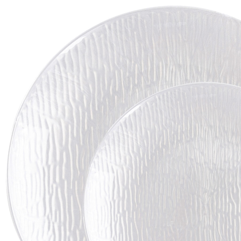 32-Piece Clear Pearl Round Plastic Dinnerware Set for 16 Guests - Elegant Disposable Plates, Bowls, Cups & Utensils - Perfect for Weddings, Parties, Catering & Outdoor Events
