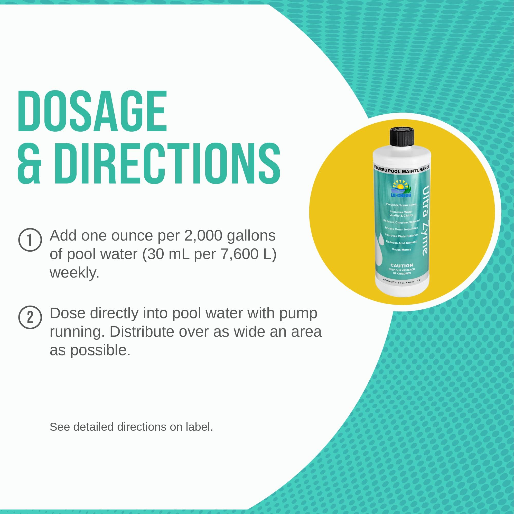 Ultra Zyme Pool Enzyme Treatment - Powerful Broad-Spectrum Swimming Pool Enzymes to Eliminate Scum Lines, Reduce Chlorine Demand & Improve Water Clarity (32 Oz) - Ideal for Inground & Above Ground Pools