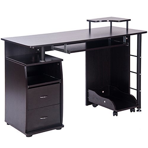Merax Black Computer Desk with Sliding Keyboard Tray & Monitor Shelf - Home Office Desk with Drawers for Students & Professionals - Perfect for Small Spaces, Gaming & Remote Work