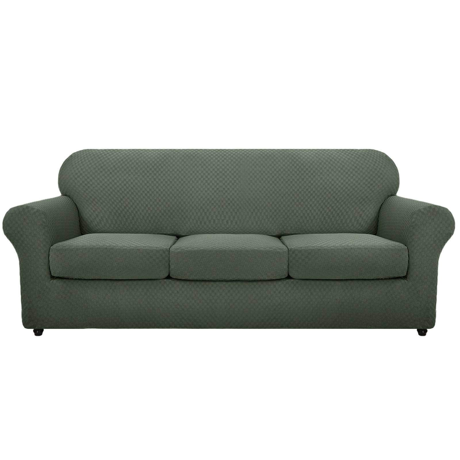 HALOUK Jacquard Spandex Stretch Sofa Slipcover for 3 Cushion Couch - 3 Seater Furniture Protector with Pet-Resistant Fabric in Army Green - Perfect for Living Room, Family Gatherings & Pet Owners