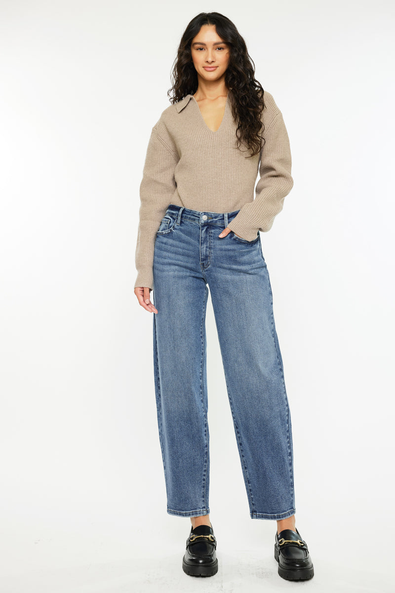 Grace Essentials High Rise Slim Barrel Jeans for Women - Stretchy Comfort Fit, Tummy Control, Flattering Bootcut - Perfect for Work, Casual & Date Night Outfits
