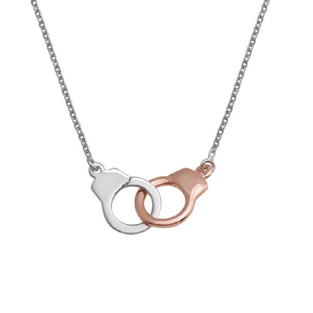 Stylish Sterling Silver Necklace with Rose Gold & Rhodium Plated Handcuff Pendant - Perfect for Valentine's Gifts, Anniversary Presents & Everyday Fashion Jewelry