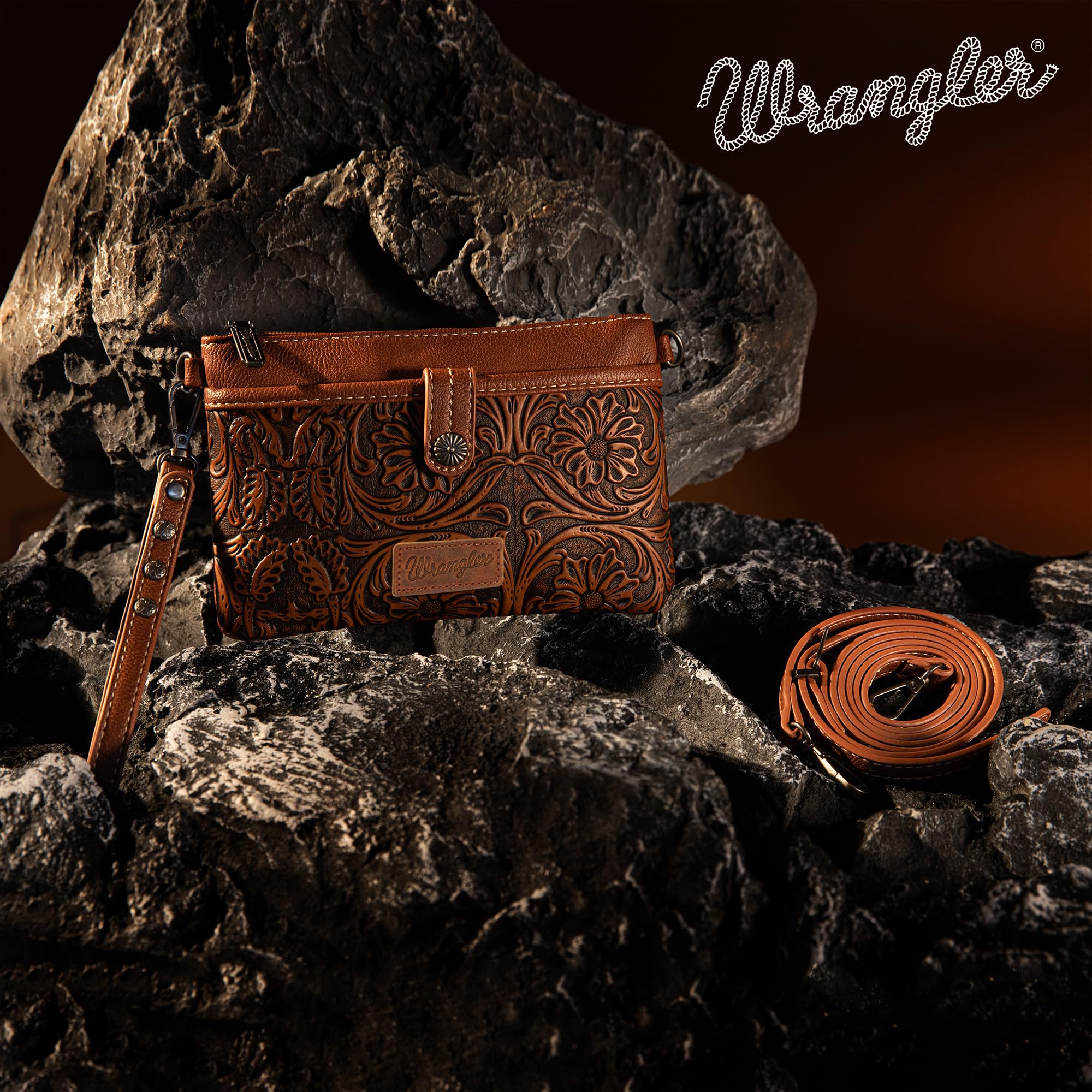 Wrangler Western Cowhide Crossbody Bag for Women - Stylish Clutch Wristlet Purse with Adjustable Strap | Perfect for Daily Use, Travel & Country Western Events