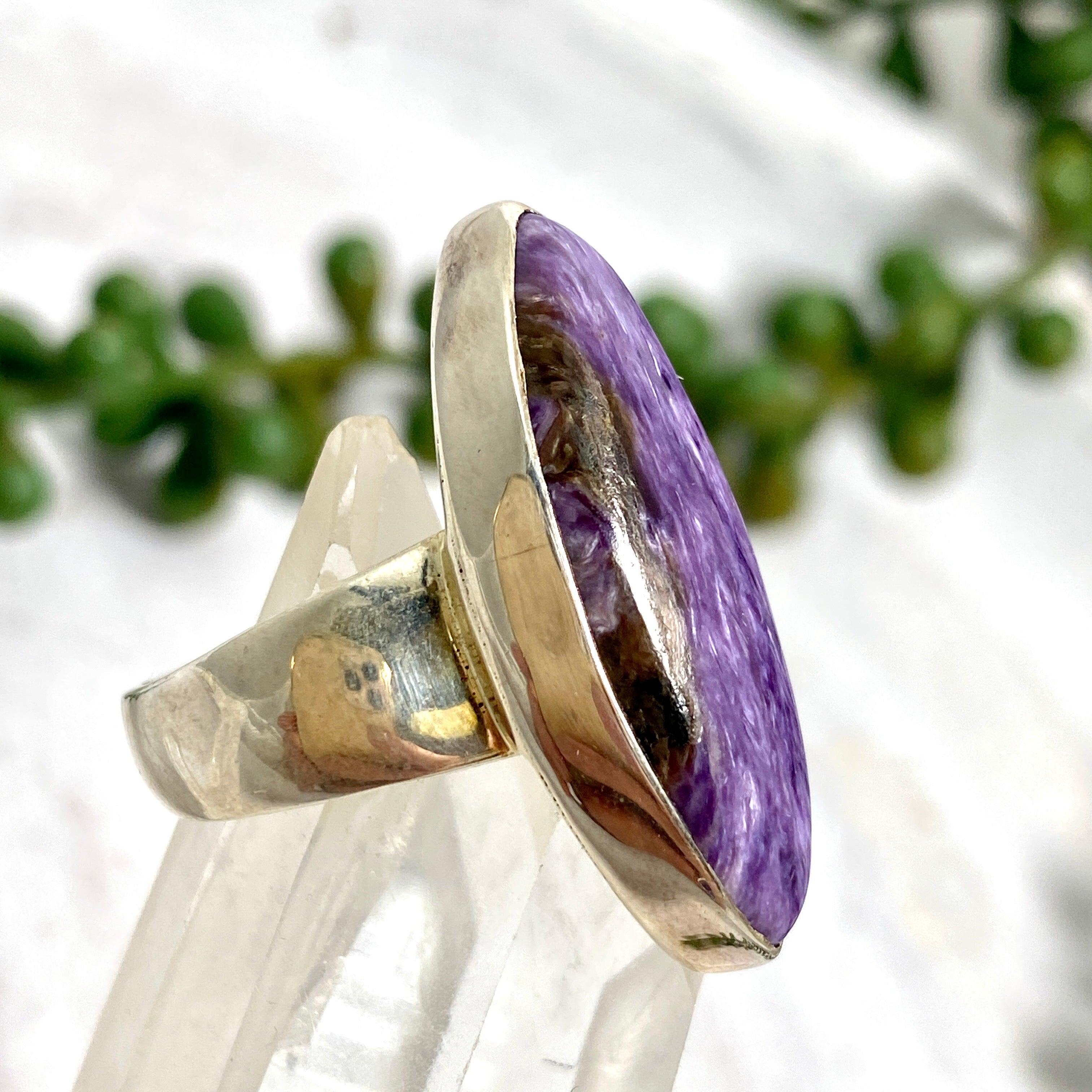 Charoite Marquise Cabochon Ring Size 7 - KRGJ1250 | Unique Purple Gemstone Jewelry for Women, Perfect for Weddings & Special Occasions