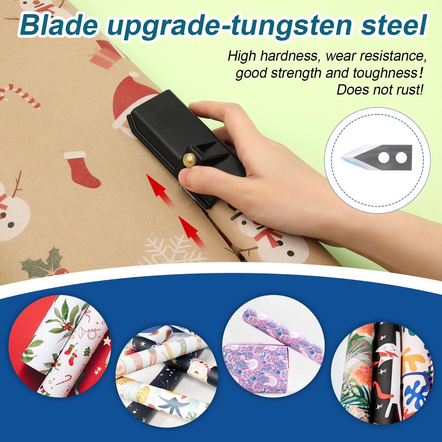 Premium Wrapping Paper Cutter - Upgraded Steel Blade, Sliding & Replaceable Design for Christmas, Birthday & Holiday Gift Wrapping - Black (Perfect for Home, Office & Crafting Projects)