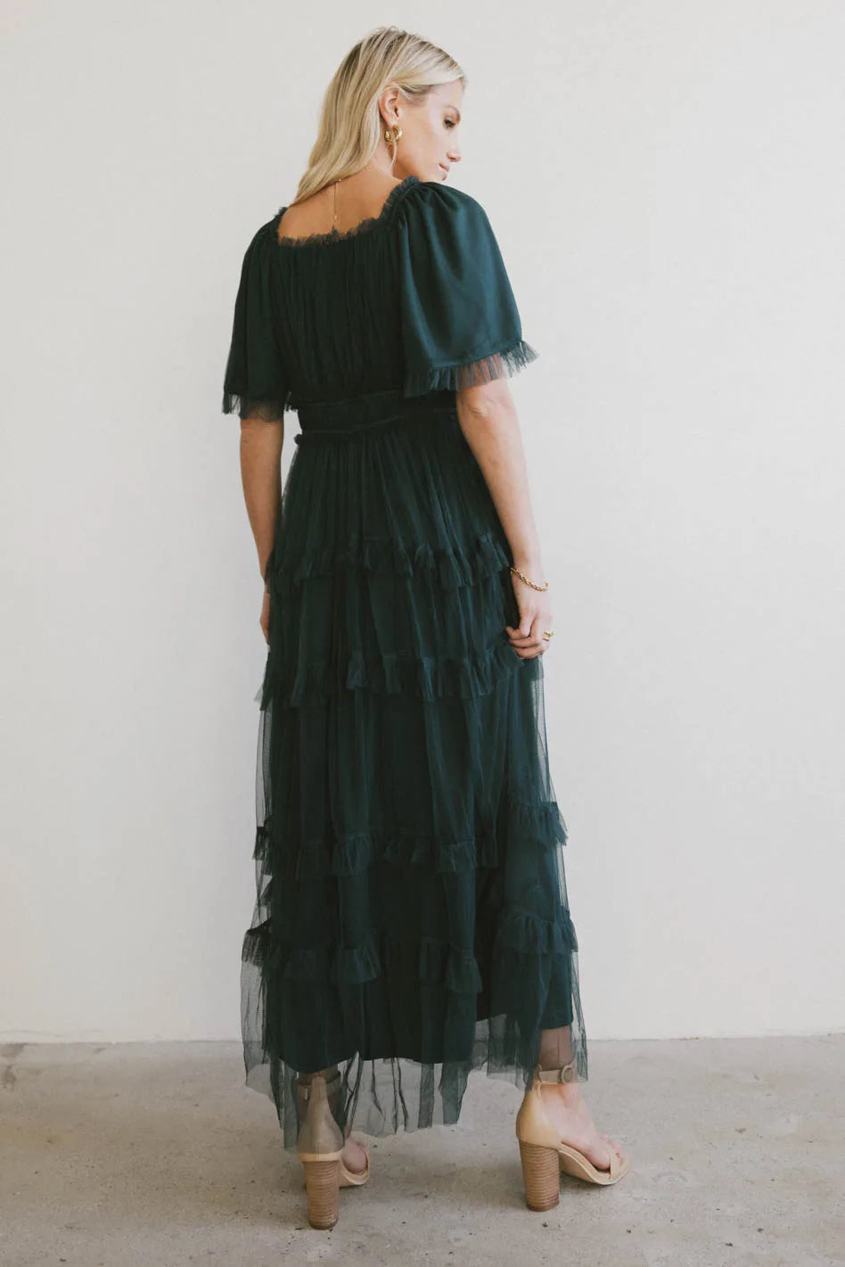 Eugena Ruffled Maxi Dress in Hunter Green - Flowy Summer Dress for Women, Beach Wedding Guest Outfit, Boho Chic Fashion | Final Sale
