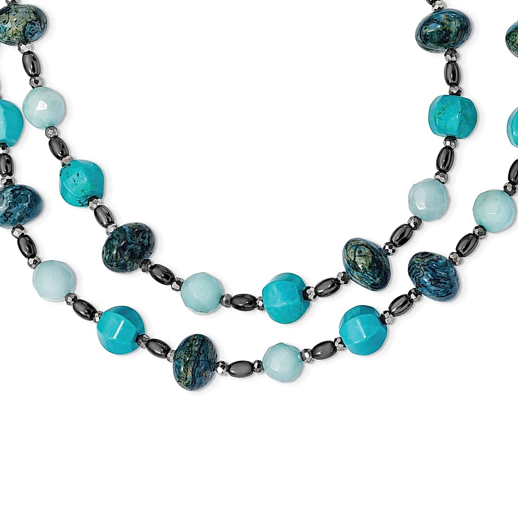 925 Sterling Silver 2-Strand Extension Chain Necklace with Natural Stone Pendants - Crystals, Hematite, Blue Quartz, Reconstituted Turquoise, Agate, Shell & Wood | Multi-Layer Fine Jewelry for Women | Perfect Gift for Her | Ideal for Casual Wear, Office & Special Occasions