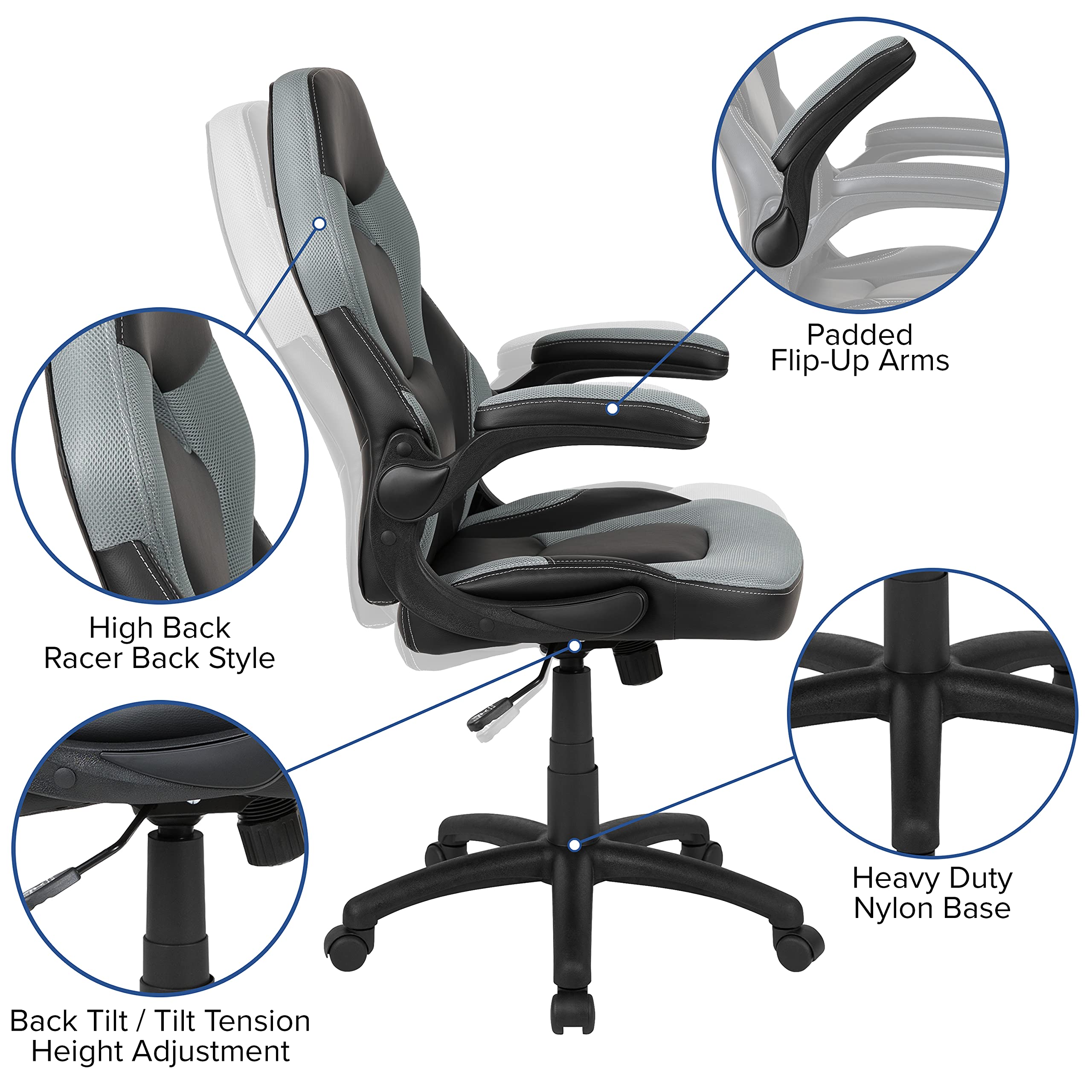 Premium Gaming Desk & Chair Set - Red Computer Desk with Cup Holder & Headphone Hook, Gray Ergonomic Gaming Chair for PC & Console Gamers | Perfect for Home Office, Streaming Setup & Esports Tournaments