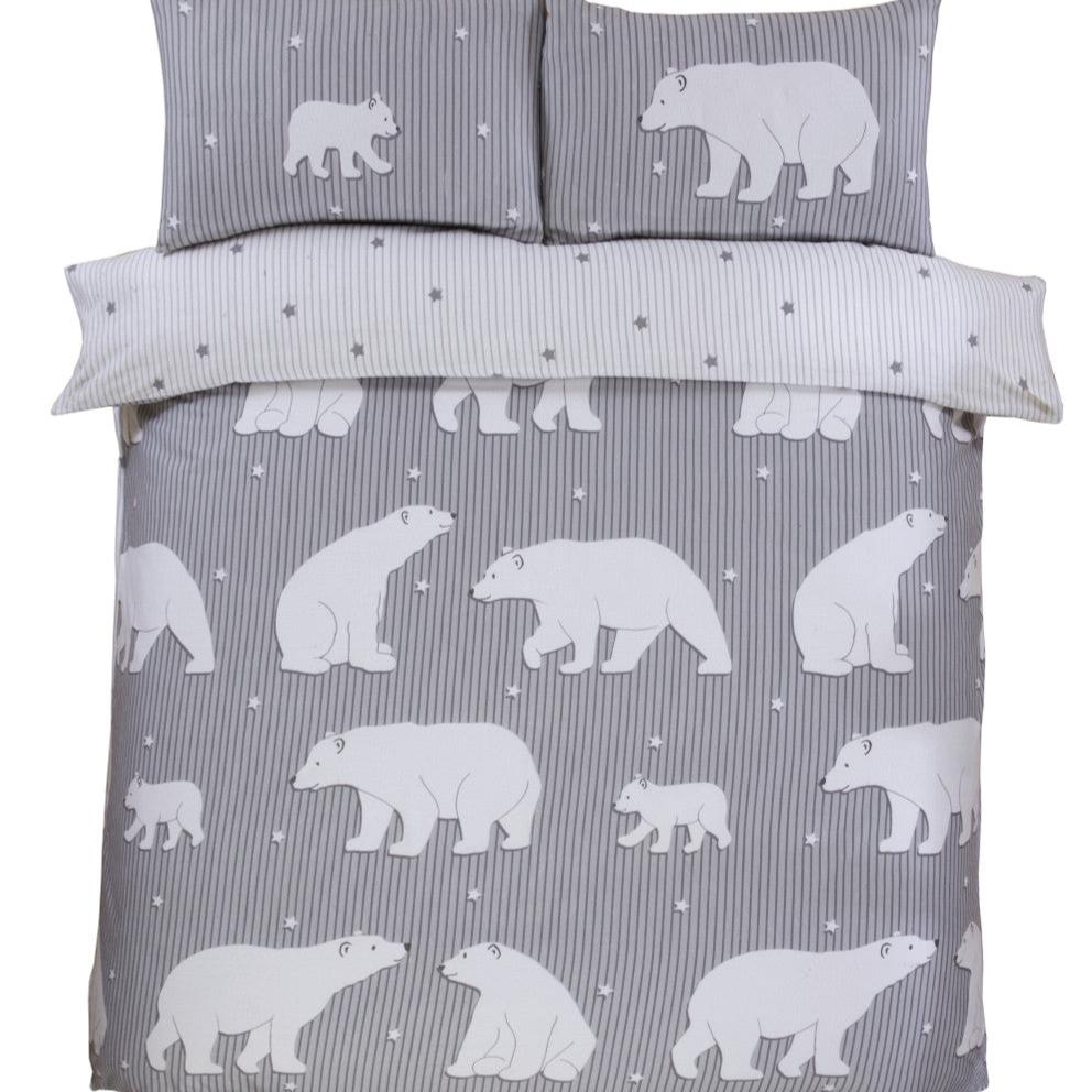 Premium Polar Bear Brushed Cotton Duvet Cover Set - Soft Grey Winter Bedding for Cozy Comfort | Perfect for Cold Weather, Guest Rooms & Cabin Retreats