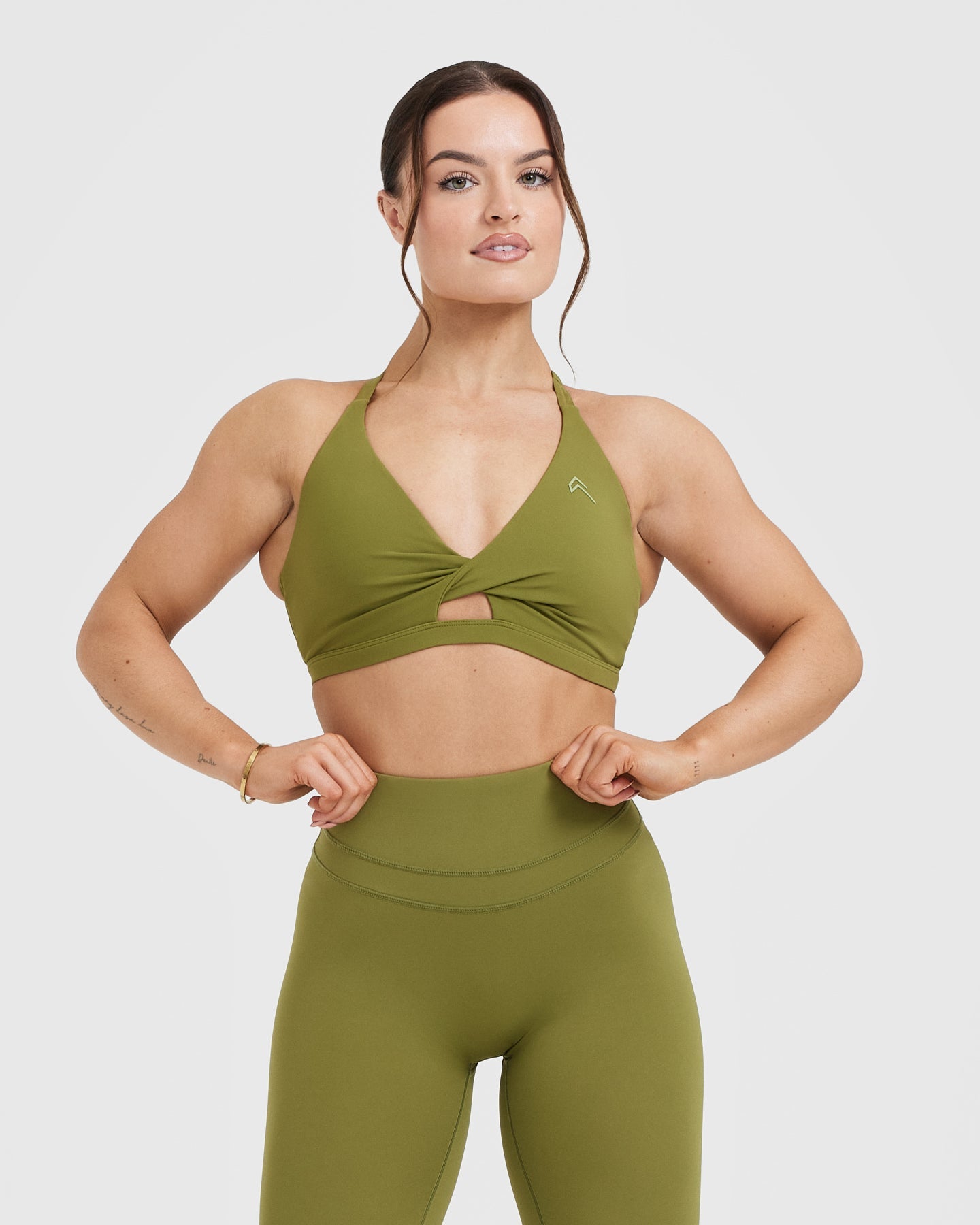 High Support Olive Green Sports Bra for Women - Seamless Workout Top for Running, Yoga & Gym