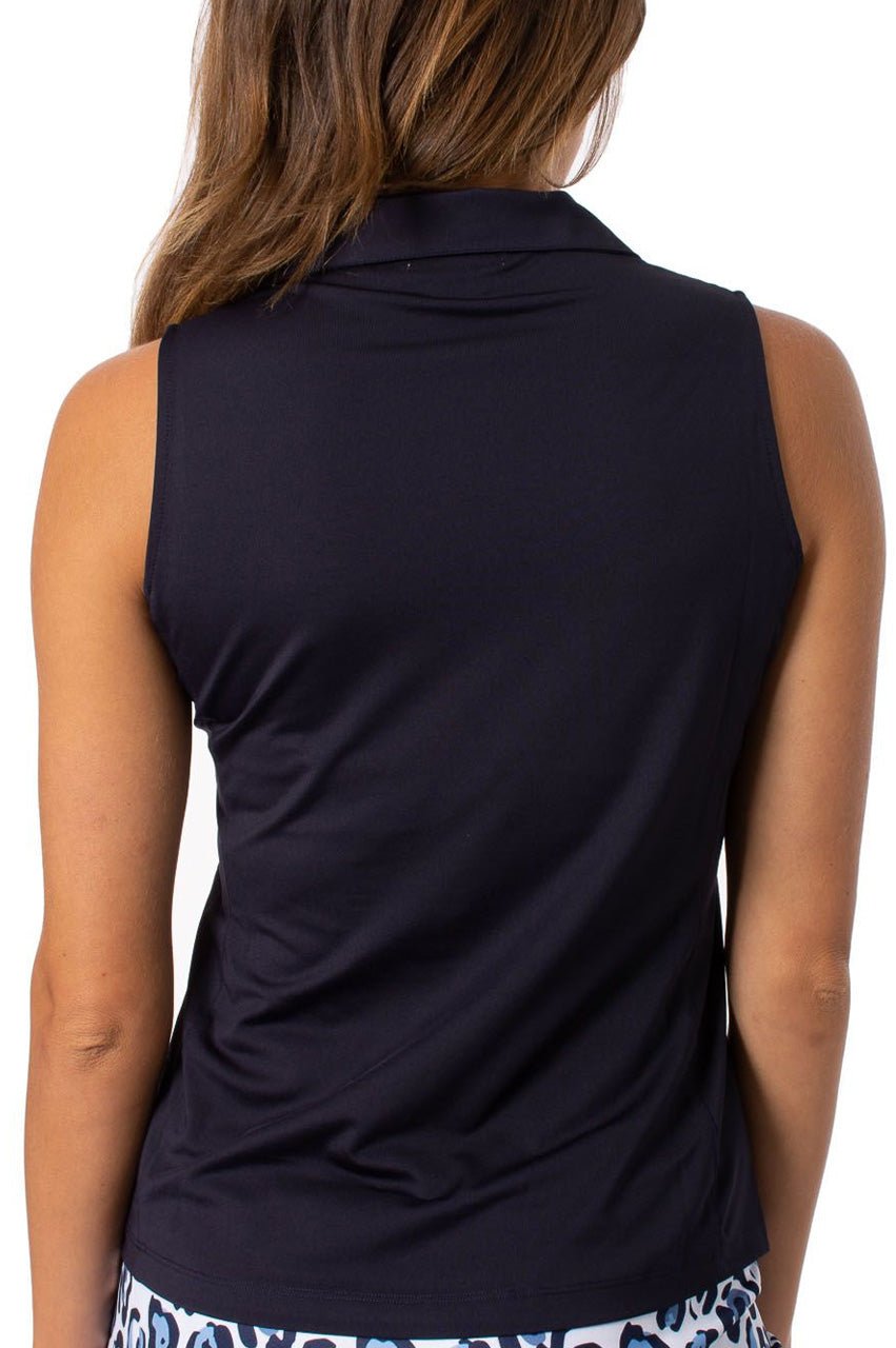 Men's Navy Blue Sleeveless Zip-Up Polo Shirt - Breathable Athletic Golf & Casual Wear for Summer Outdoor Activities