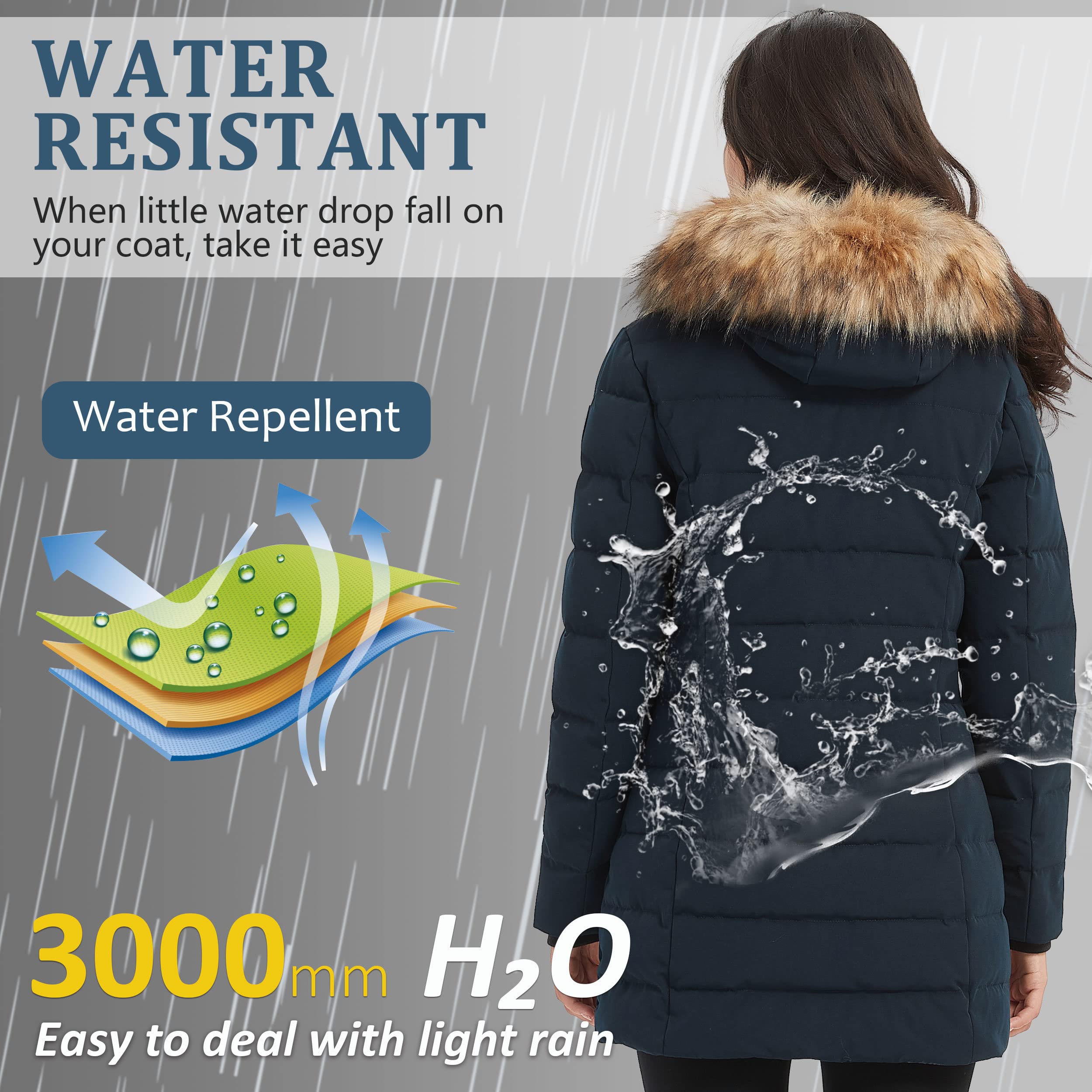 Women's Warm Duck Down Long Parka Winter Jacket with Detachable Fur Hood - Waterproof Puffer Coat for Extreme Cold Weather - Perfect for Snowboarding, Skiing & Outdoor Winter Activities