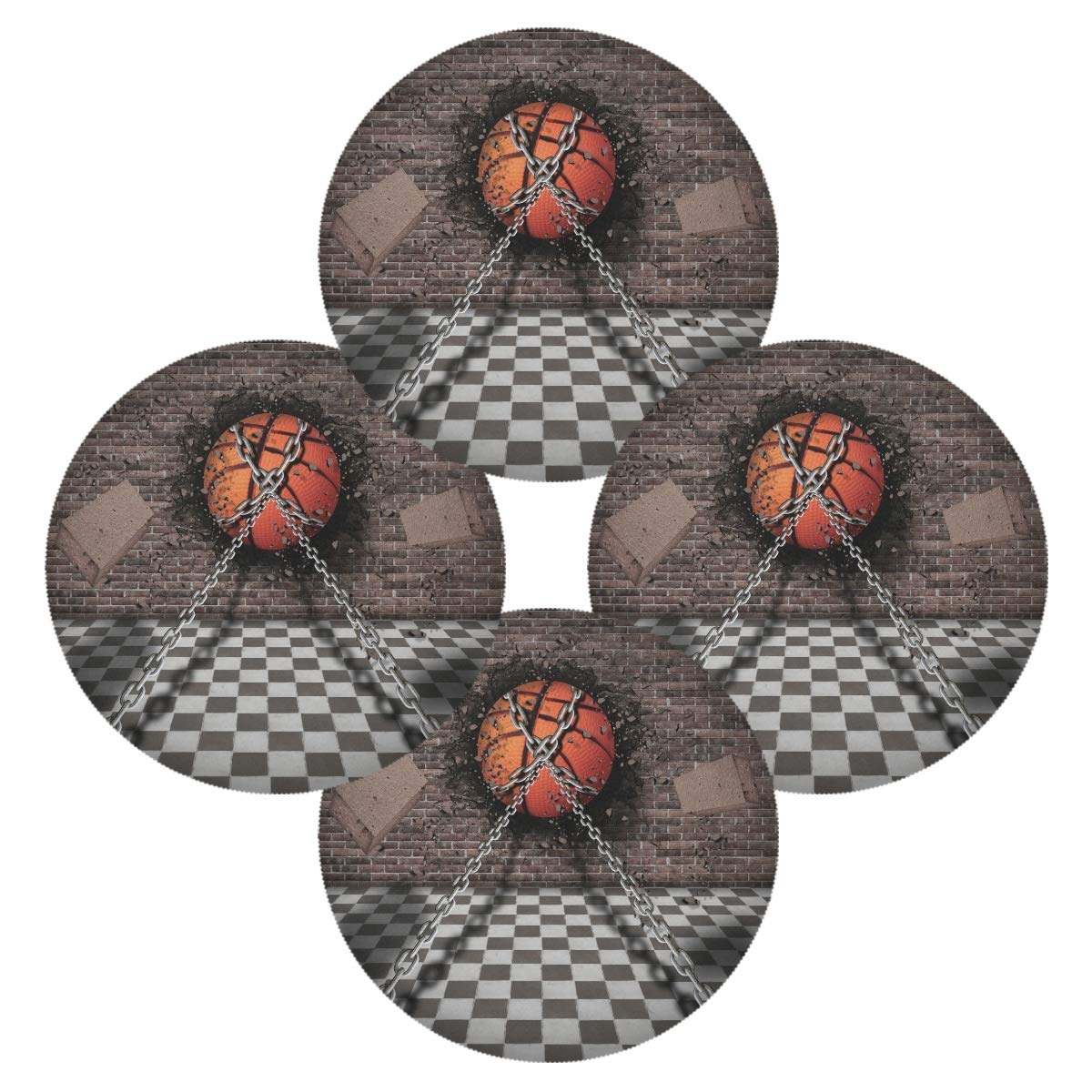 Basketball Brick Wall Placemats Set of 4 - 15.4 Inch Non-Slip Dining Table Mats for Holiday Decor, Sports Theme Home Decor - Perfect for Game Nights, NBA Parties & Basketball Fan Gifts