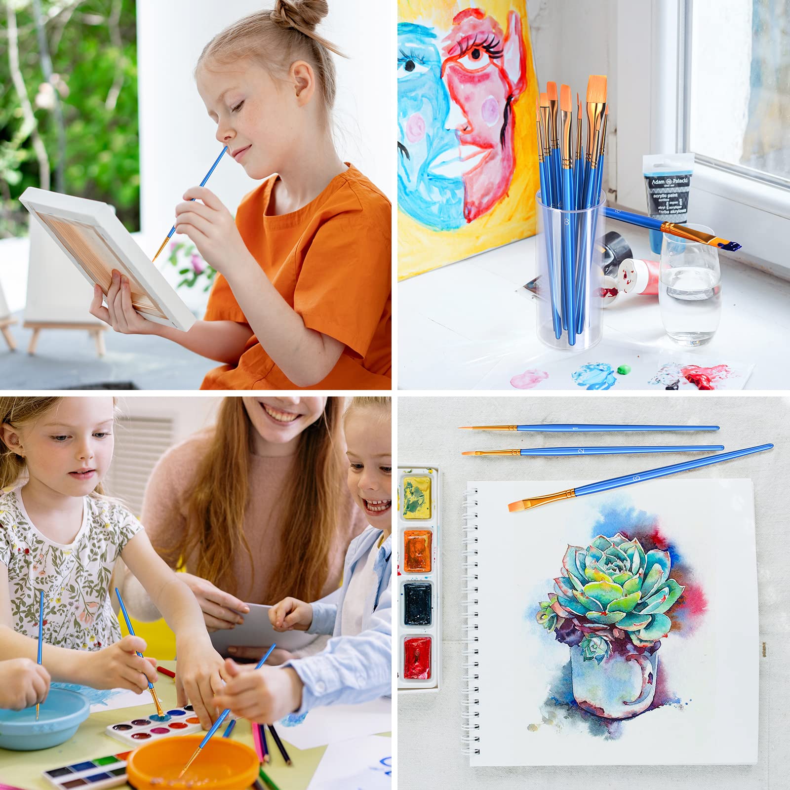 Heartybay 10Pcs Professional Paint Brush Set - Acrylic, Watercolor & Face Painting Brushes for Kids & Adults - Round Pointed Tip Detail Small Brushes for Easter Eggs, Halloween Makeup & Art Projects