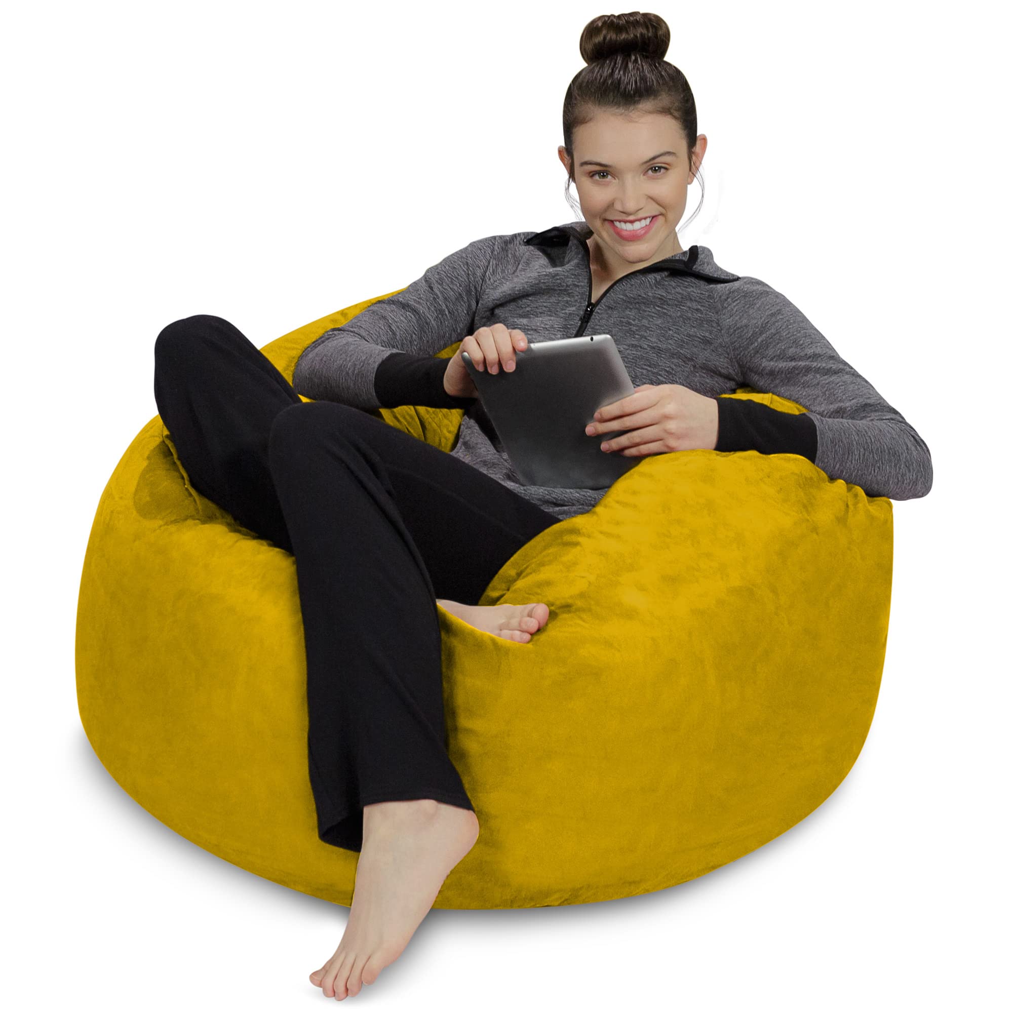 3' Memory Foam Sofa Sack Bean Bag Chair - Soft Microfiber Cover in Yellow | Comfortable Lounge Seating for Living Room, Bedroom & Game Room