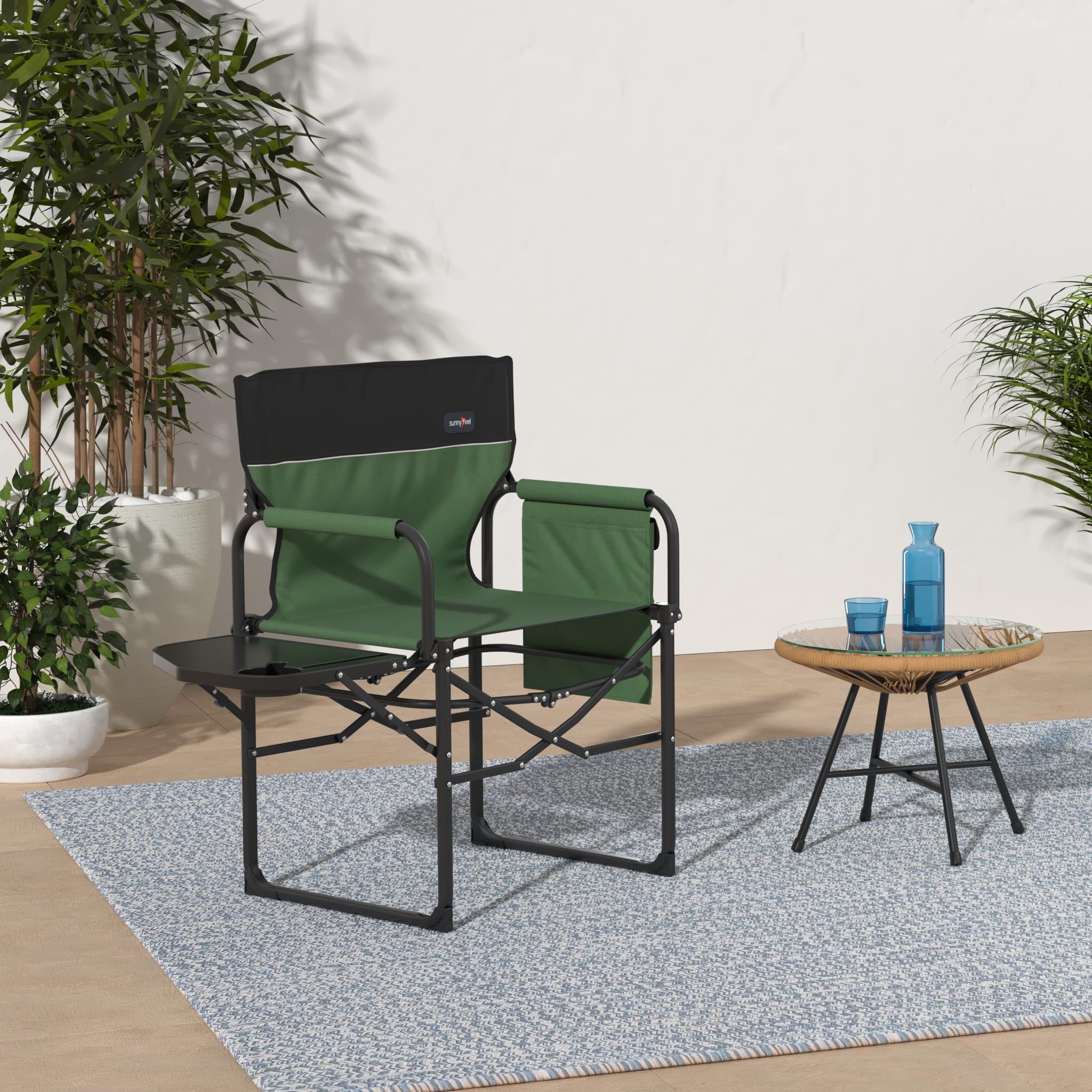 **SUNNYFEEL Heavy Duty Oversized Folding Camping Chair with Side Table & Storage Pocket - Portable Director's Chair for Beach, Fishing, Picnic, Lawn, Concert & Outdoor Adventures**