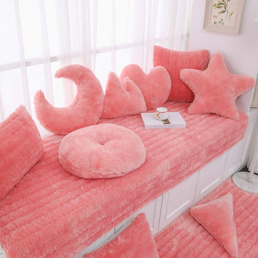 **Pink Shaggy Plush Bay Window Cushion - Non-Slip Floor Carpet & Tatami Mat for Bedside, Girls Bedroom & Living Room Decor - Soft & Cozy for Reading Nooks, Pet Beds & Nursery Play Areas**