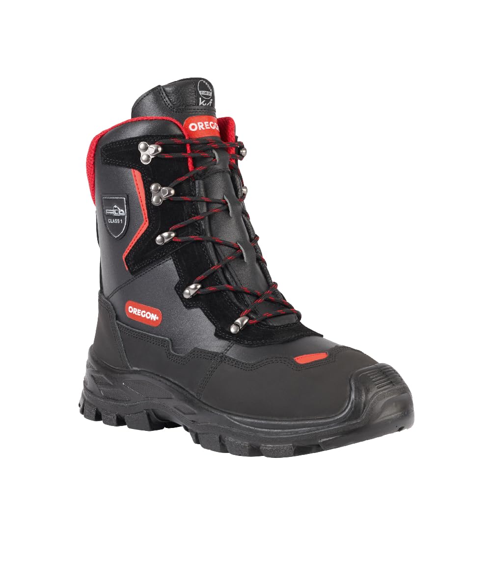 Oregon Yukon Class 1 Leather Chainsaw Protective Boots - Safety Work Boots for Forestry & Logging - Waterproof Steel Toe Chainsaw Chaps for Tree Cutting & Woodworking Professionals