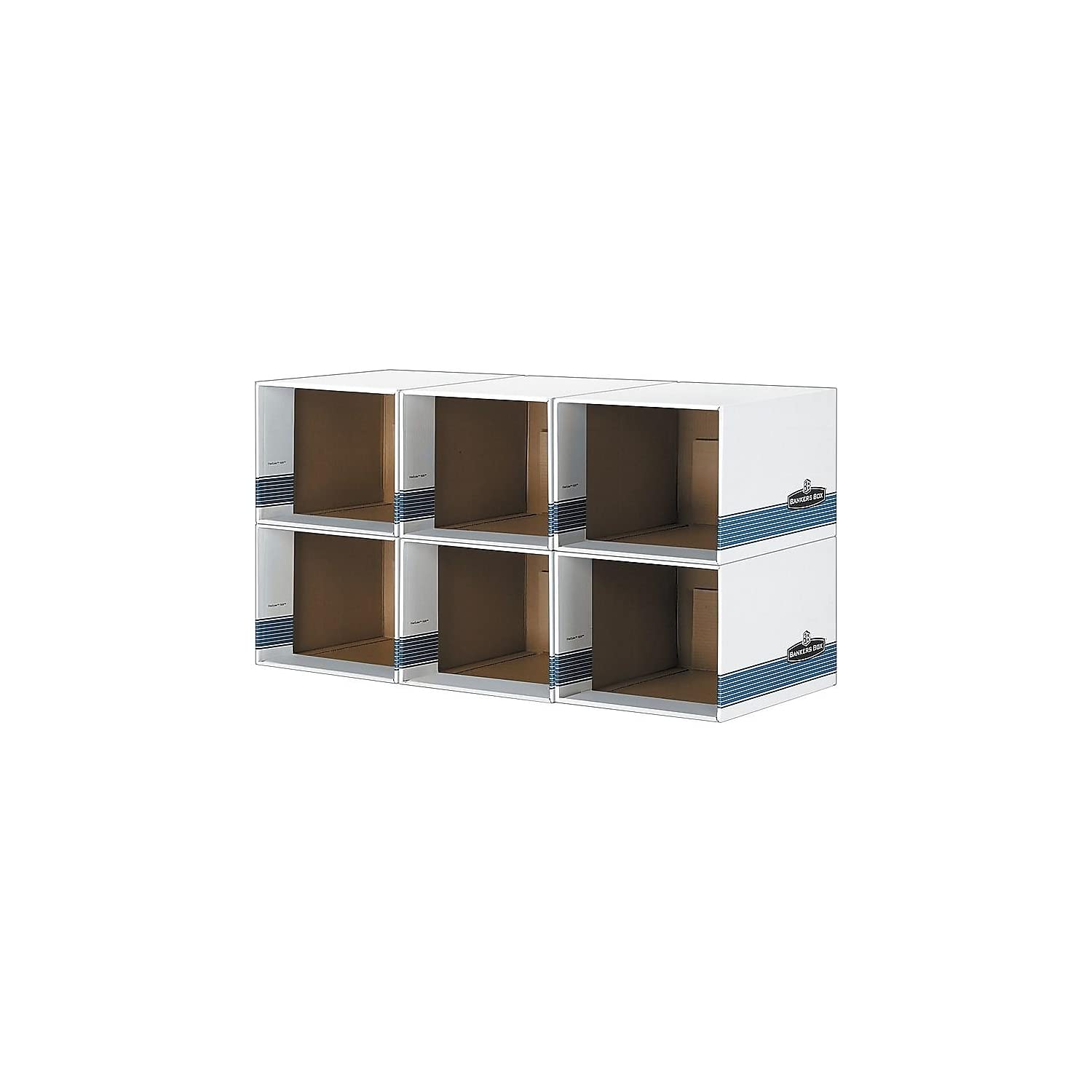 Bankers Box 0162601 File Storage Cube Box Shell - Legal/Letter Size 12 x 15 x 10 Inches - White and Blue Office Organizer for Documents, Files, and Supplies | Perfect for Home Office, Workplace, and School Organization
