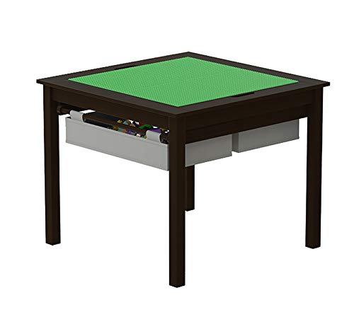 UTEX 2-in-1 Kids Construction Play Table with Storage Drawers & Built-in Plate - Espresso with Gray Drawer - Perfect for Toddler Playrooms & Daycare Centers