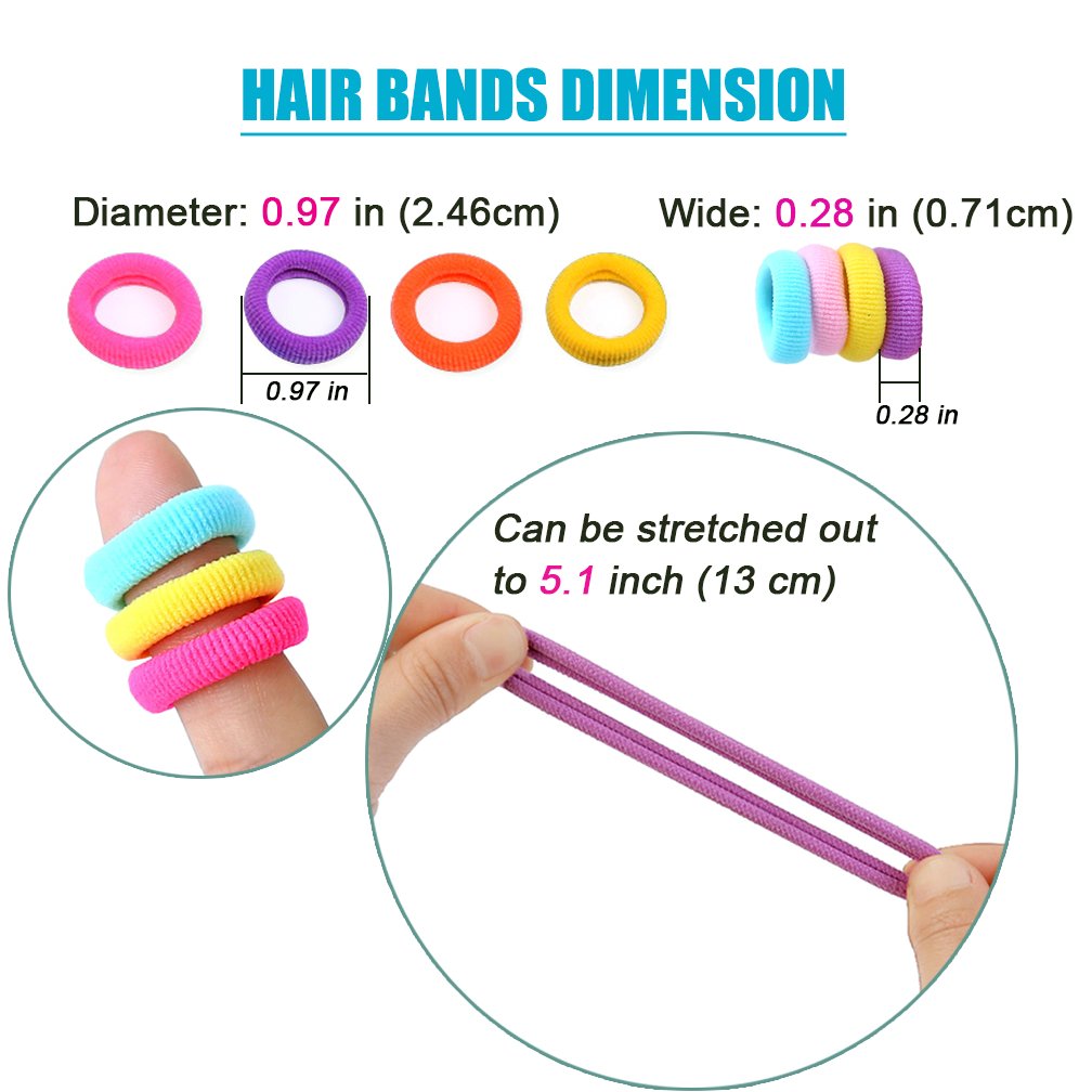 100 PCS Baby Hair Ties - Soft Elastic Hair Bands for Girls & Toddlers, No-Slip Ponytail Holders (10 Color Mix) - Perfect for School, Playtime & Daily Hair Styling