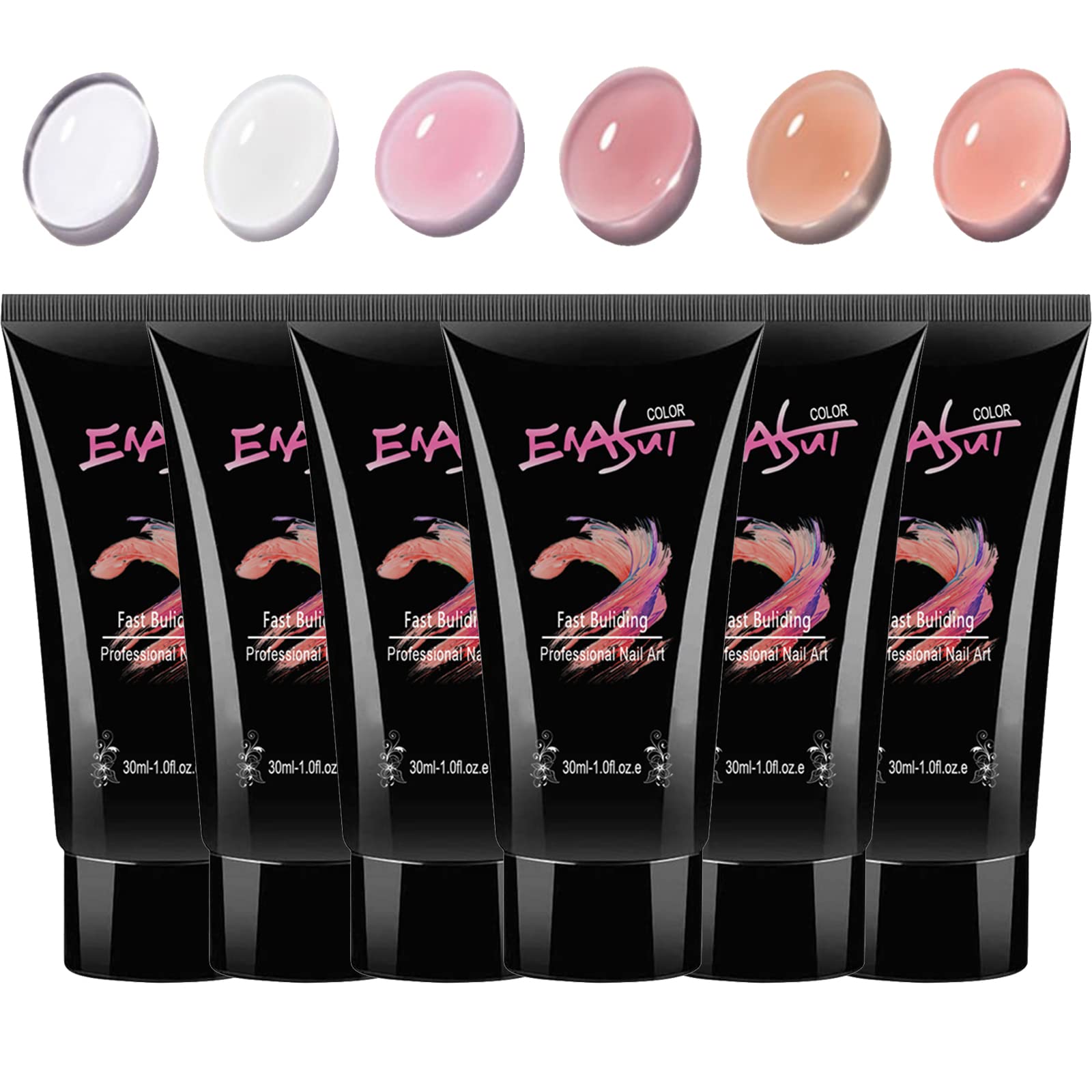6 Colors 30ml Poly UV Gel Nail Extension Builder Kit - Long Lasting Nail Enhancement Gel for DIY Nail Art - Perfect for Home Manicures & Salon Professionals