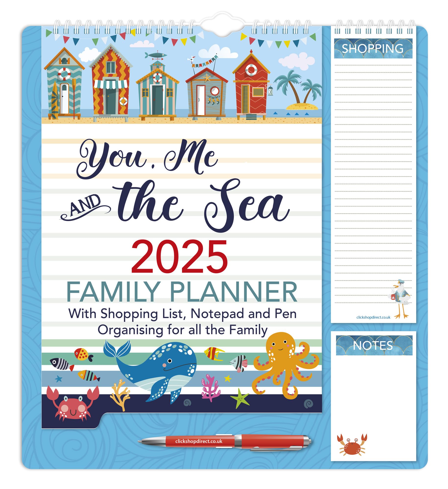 2025 Family Organizer Wall Calendar Planner with Memo Pad, Pen & Shopping List - Monthly 5-Column Design for Home & Office - Perfect for Family Schedules, Meal Planning & Goal Tracking