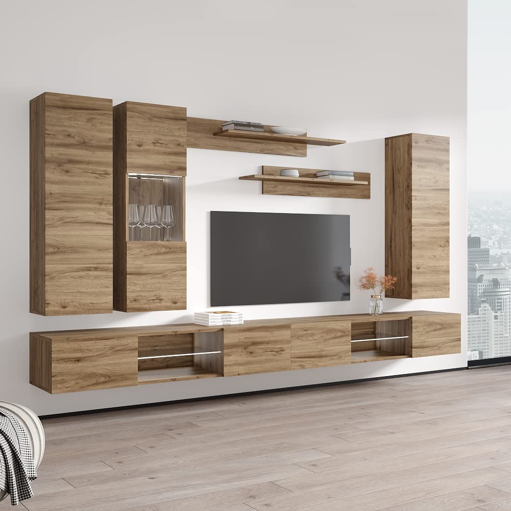 Modern Oak Wall-Mounted TV Stand with Storage Shelves - EF5 33