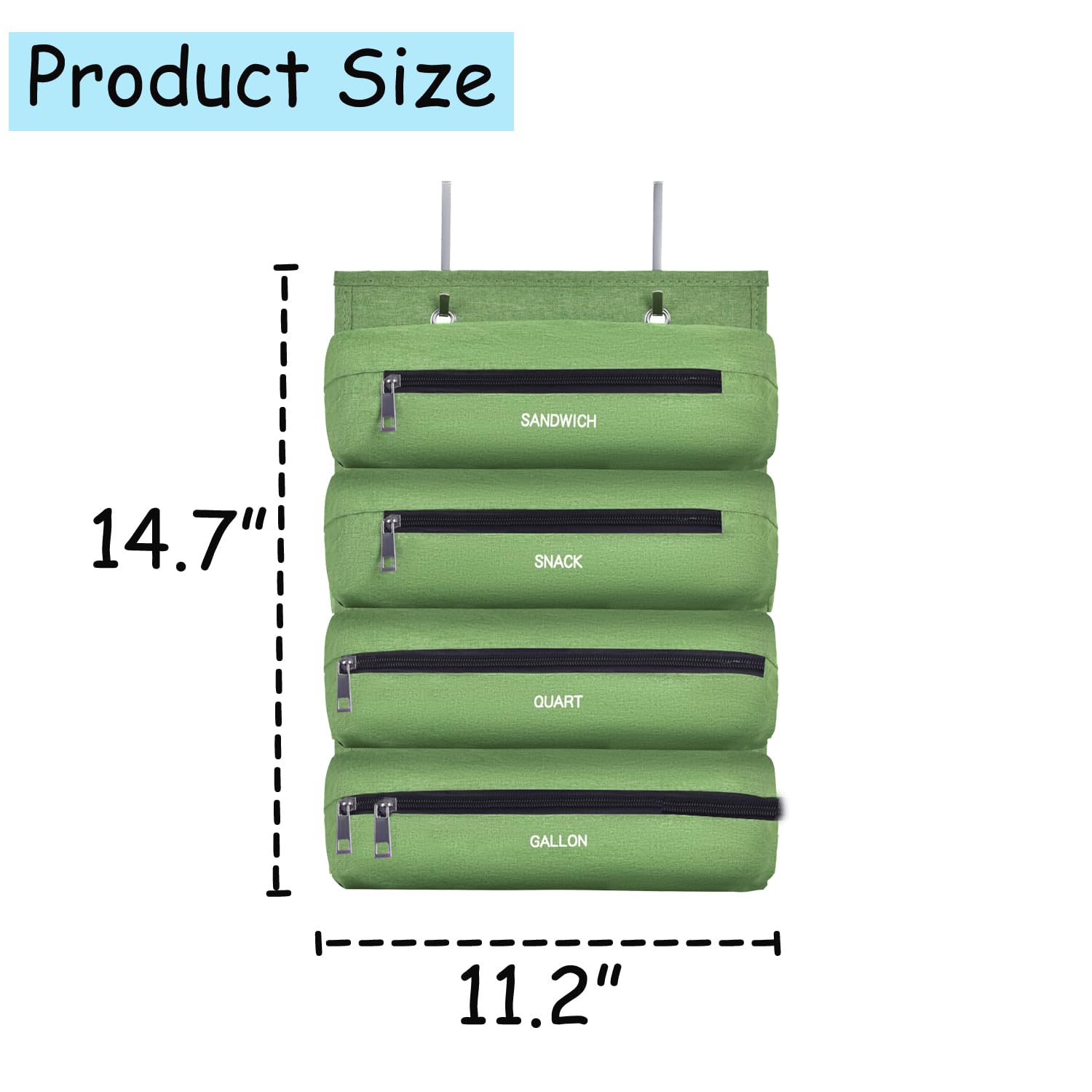 Zipper Bag Organizer for Kitchen, RV & Camping - Gallon, Quart, Sandwich & Snack Food Storage Bags | Plastic Bag Storage Solution (Green) - Perfect for Meal Prep, Travel & Home Organization