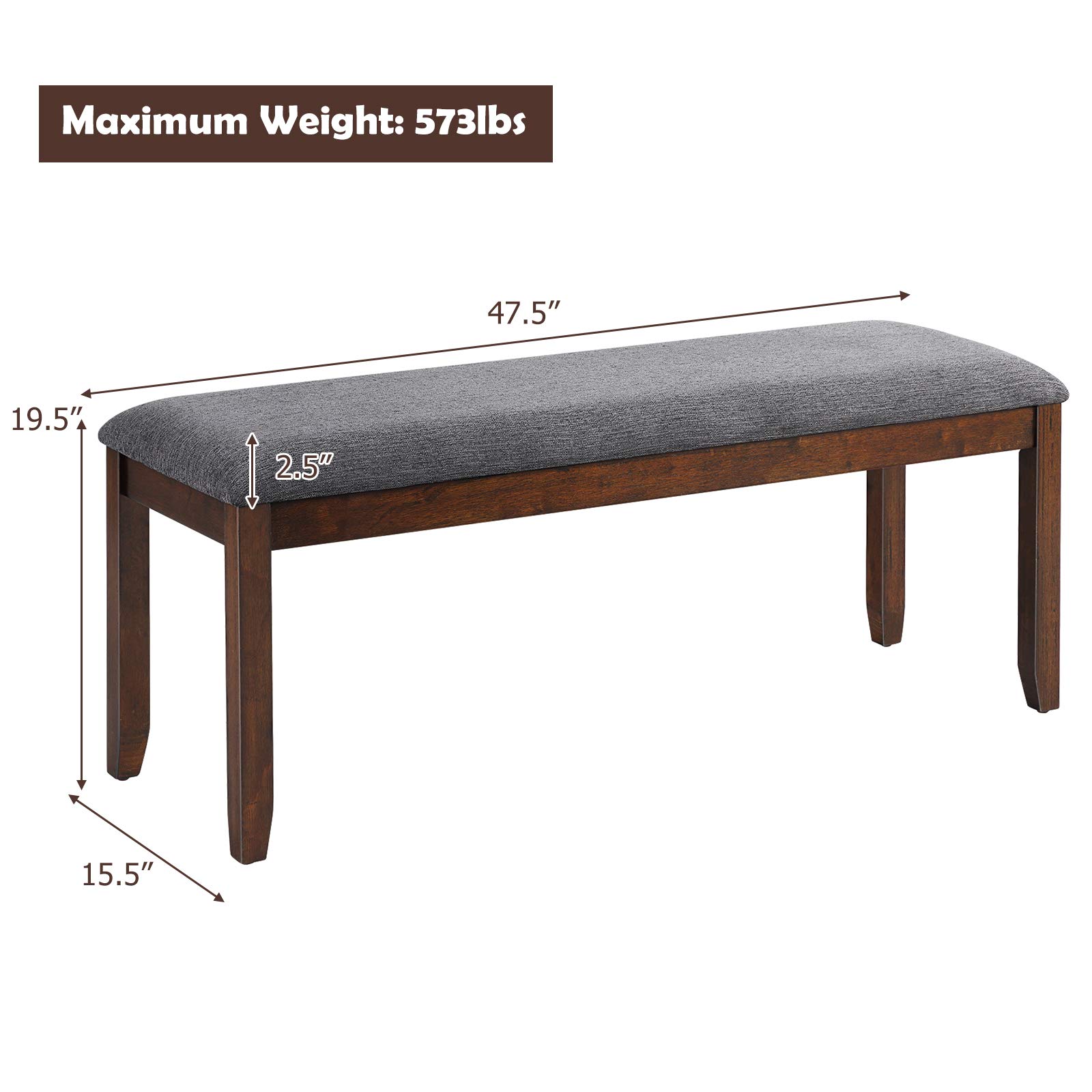 Giantex 2-Piece Wooden Dining Bench Set with Upholstered Seat - 47.5