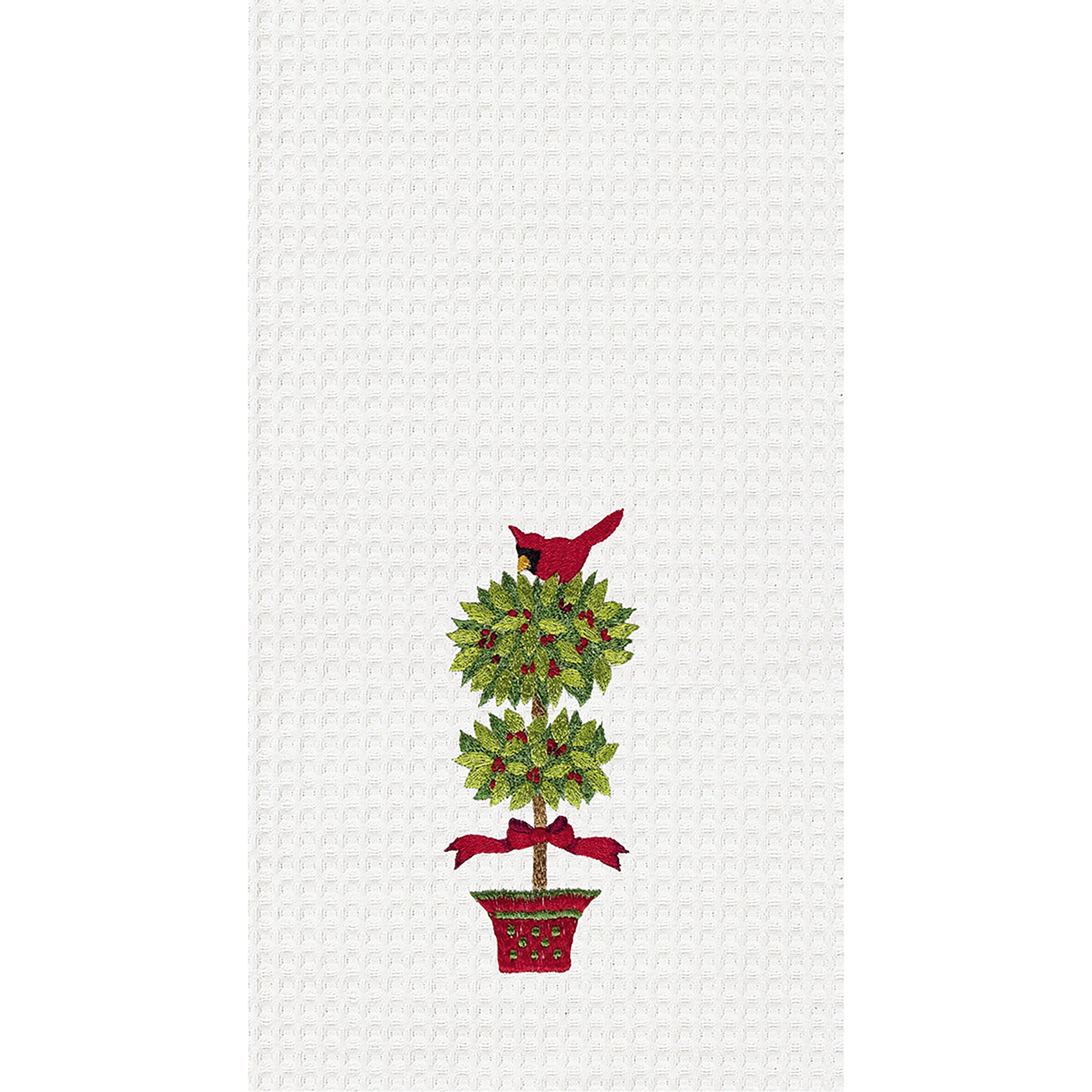 C&F Home Cardinal in Topiary Cotton Christmas Waffle Weave Kitchen Towel - 18
