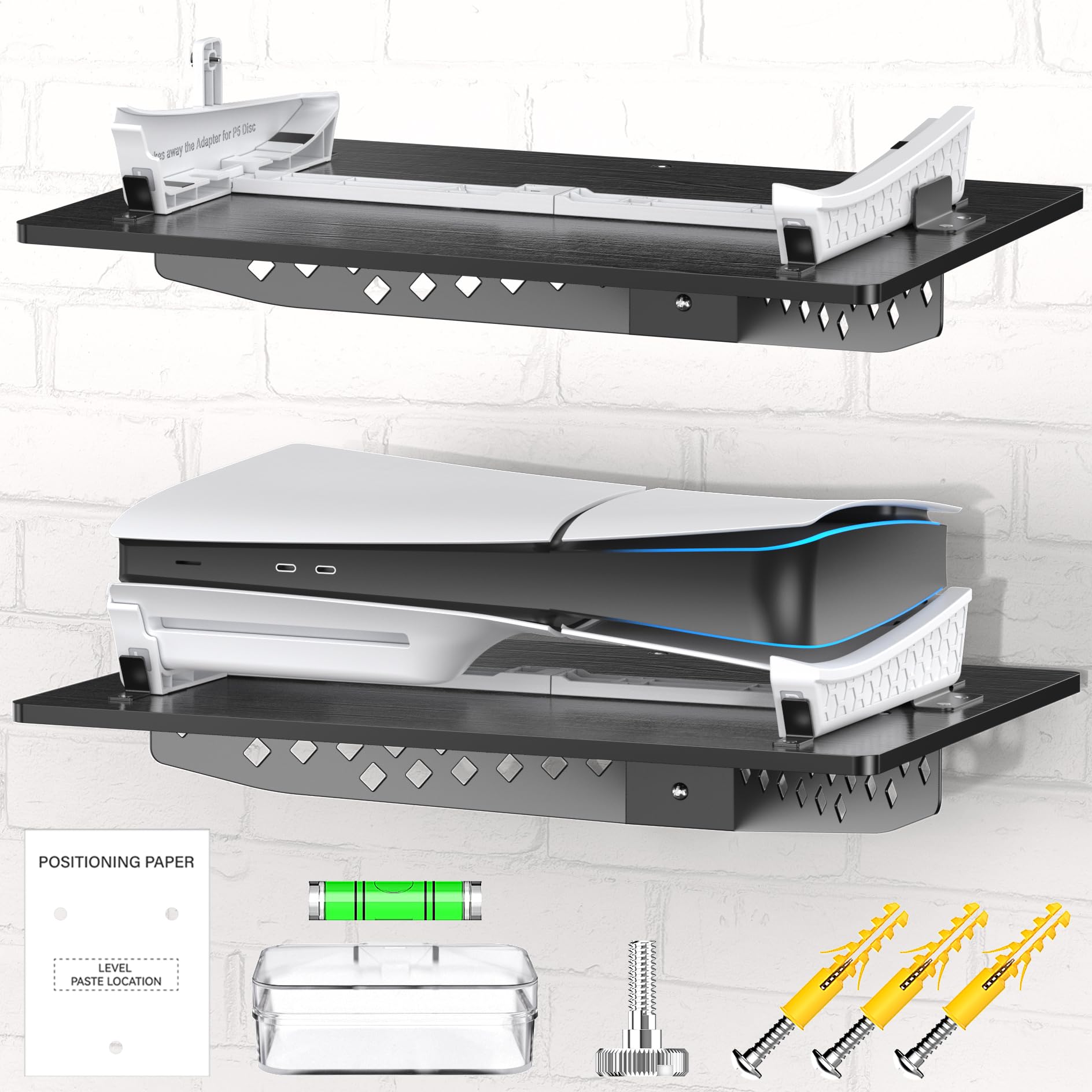 Upgraded PS5 Slim Wall Mount Kit - Horizontal Floating Shelf for PlayStation 5 Slim (Disc & Digital Edition) | Secure Screw Fixing | Space-Saving Gaming Accessories | Perfect for Bedroom, Living Room & Game Room Setup