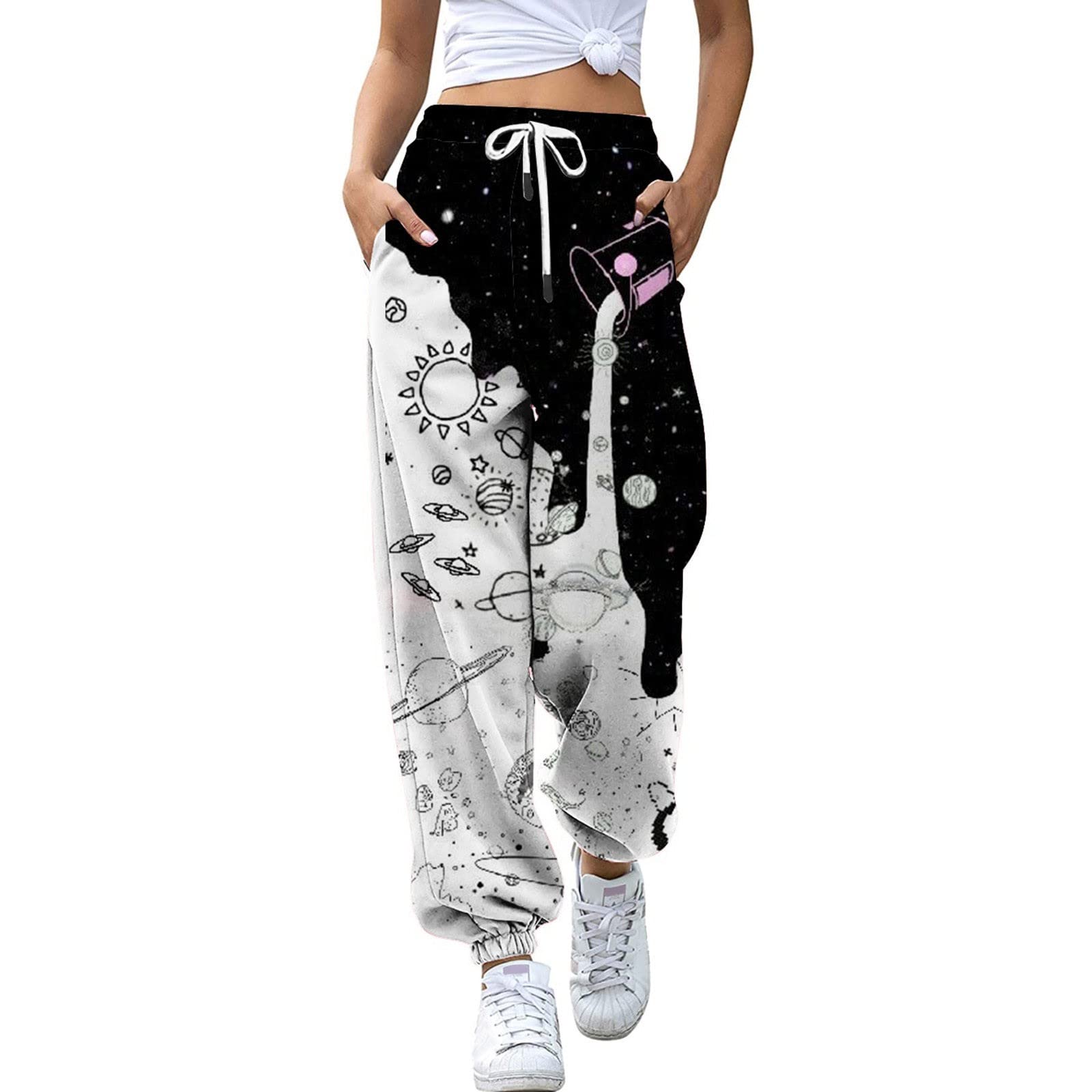 Women's High Waist Casual Jogger Sweatpants with Pockets - Soft Athletic Gym Pants for Workouts, Running & Lounge Wear - Trendy Printed Yoga Pants for Women