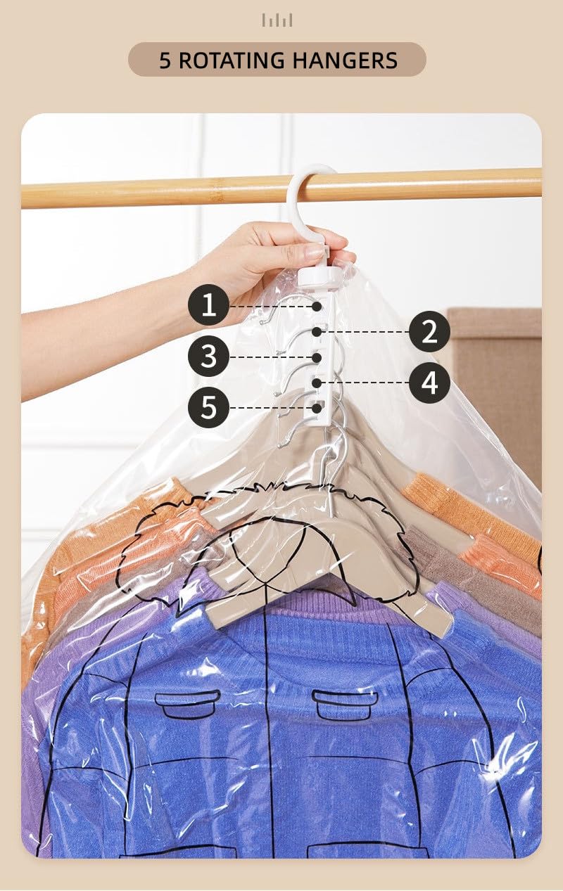 6 Pack Hanging Vacuum Storage Bags - Jumbo Space Saver Bags for Clothes, Coats & Dresses | Vacuum Sealer Storage Organizer | Perfect for Closet, Travel & Seasonal Clothing Protection