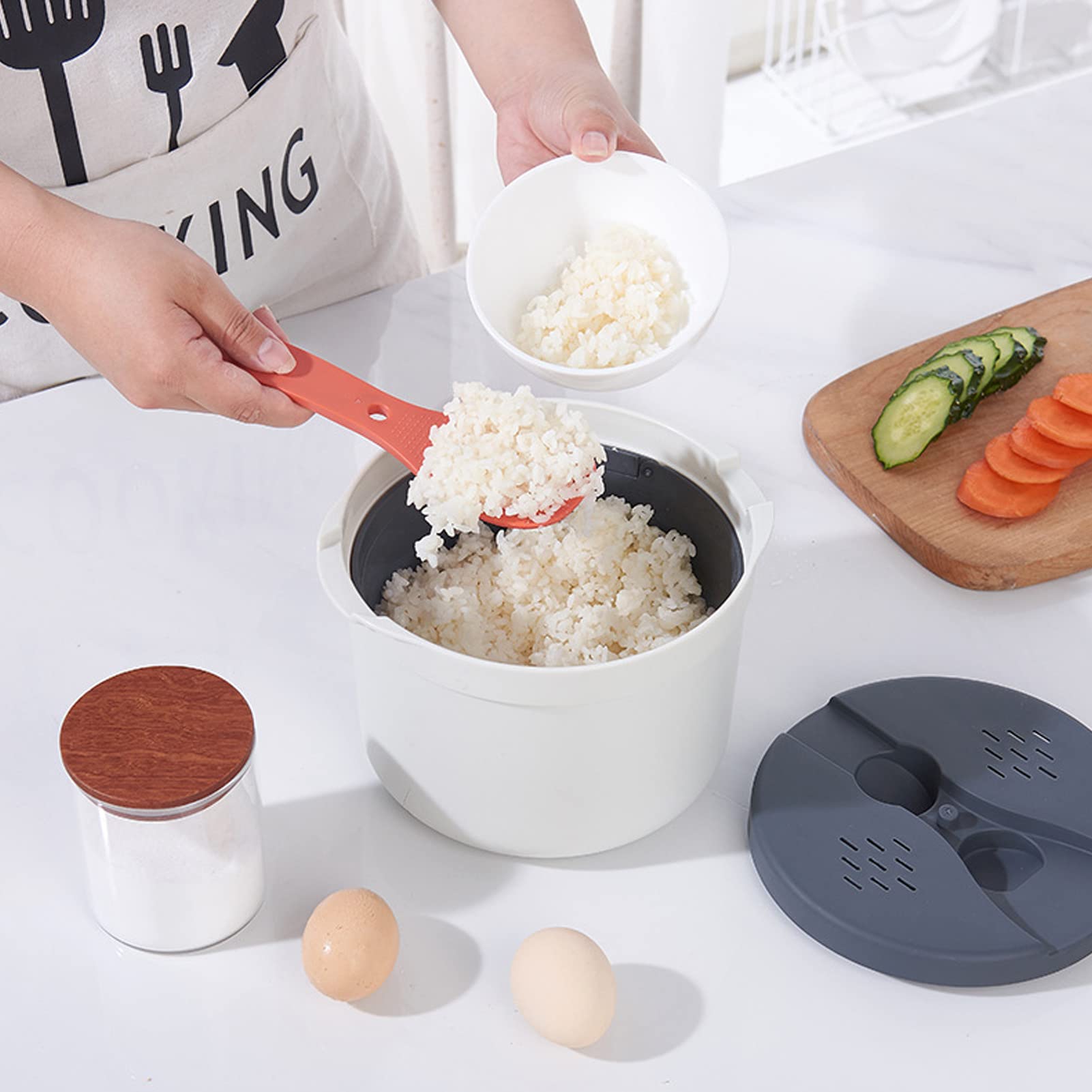 2L Microwave Rice Cooker & Pasta Cooker - BPA-Free Food Grade PP Material with Rice Spoon, Lid, Strainer & Steaming Pot - Perfect for Dorm, Office & Small Kitchen (Orange)