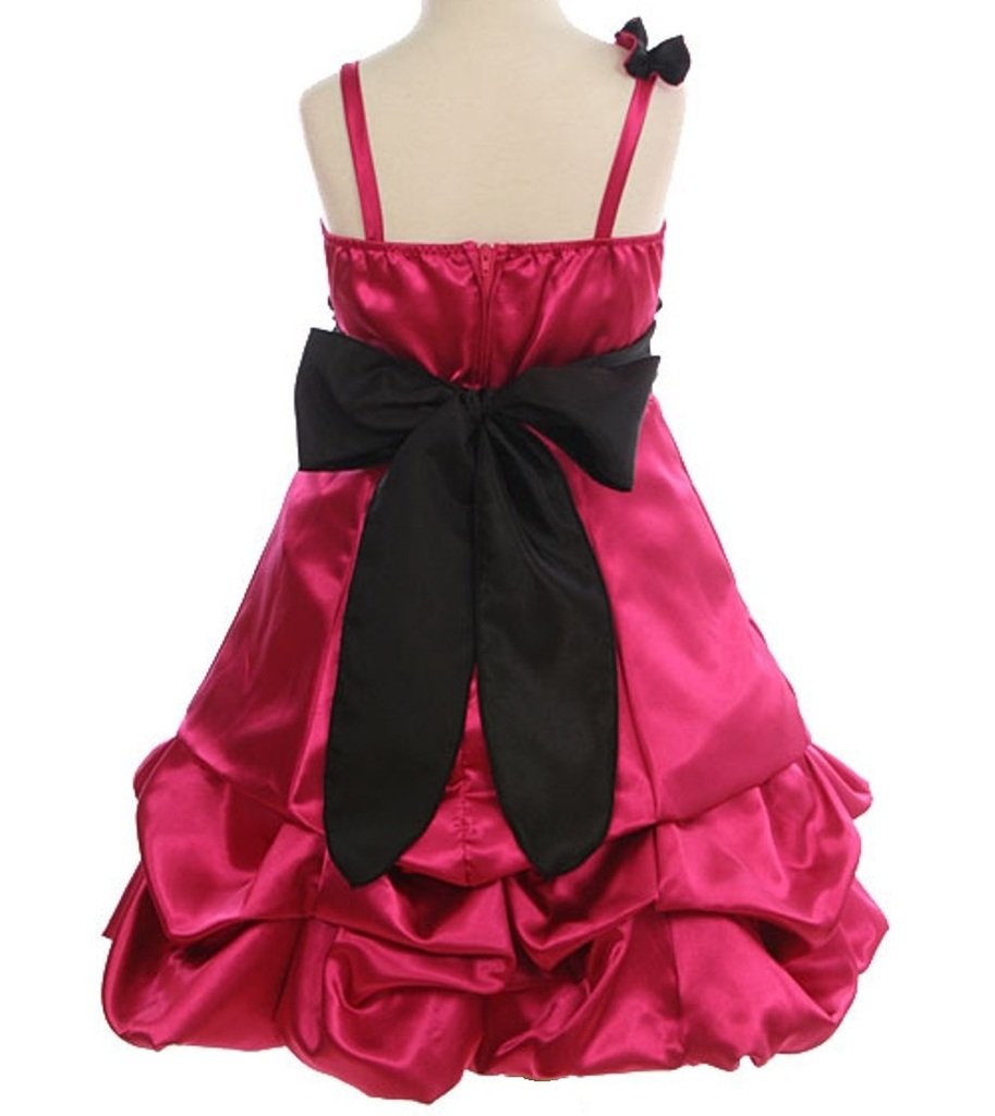 AkiDress Girls' Satin Bubble Dress with Two-Tone Flower Design - Elegant Party Wear for Birthday, Photo Shoots & Special Occasions
