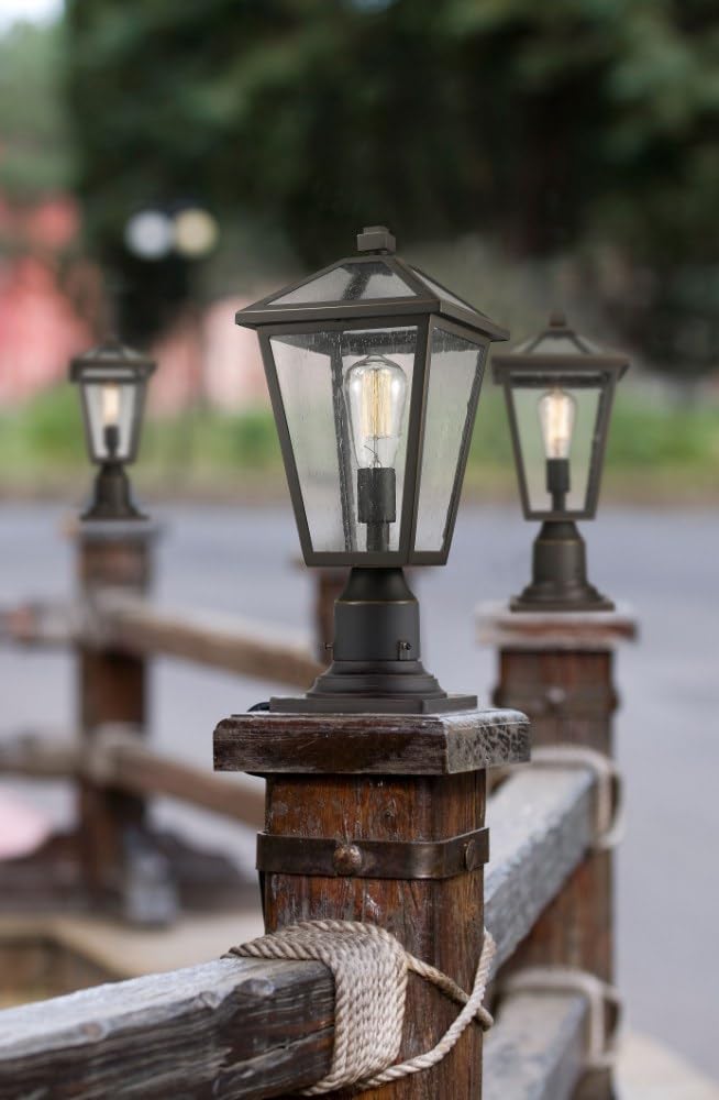 Z-Lite 579PHMR-533PM-BK 1-Light Outdoor Pier Mounted Fixture - Black with Clear Beveled Glass - Waterproof Exterior Wall Sconce for Porch, Garden, and Pathway Lighting