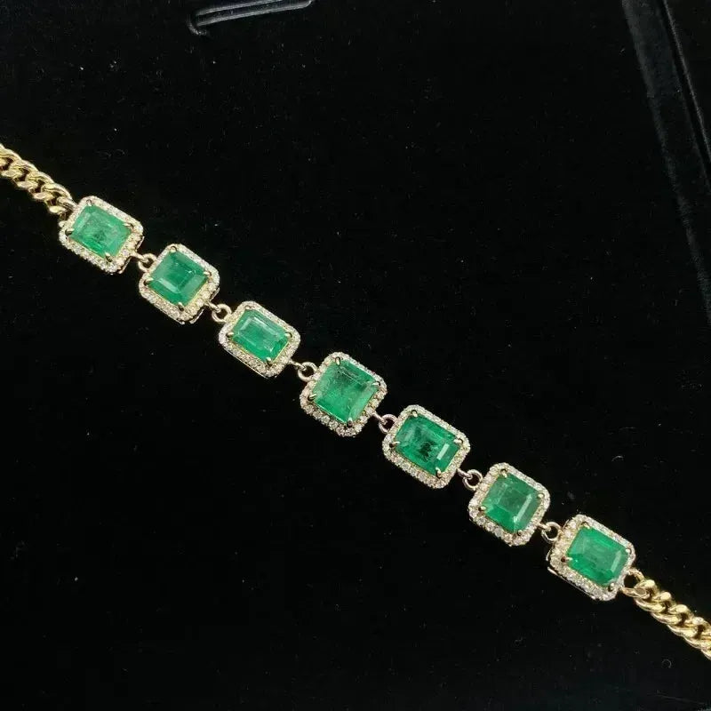18K Yellow Gold 4.5ct Colombian Color Lab-Grown Emerald Bracelet - Custom Design Luxury Jewelry for Women, Anniversary Gift, Party & Wedding Accessories