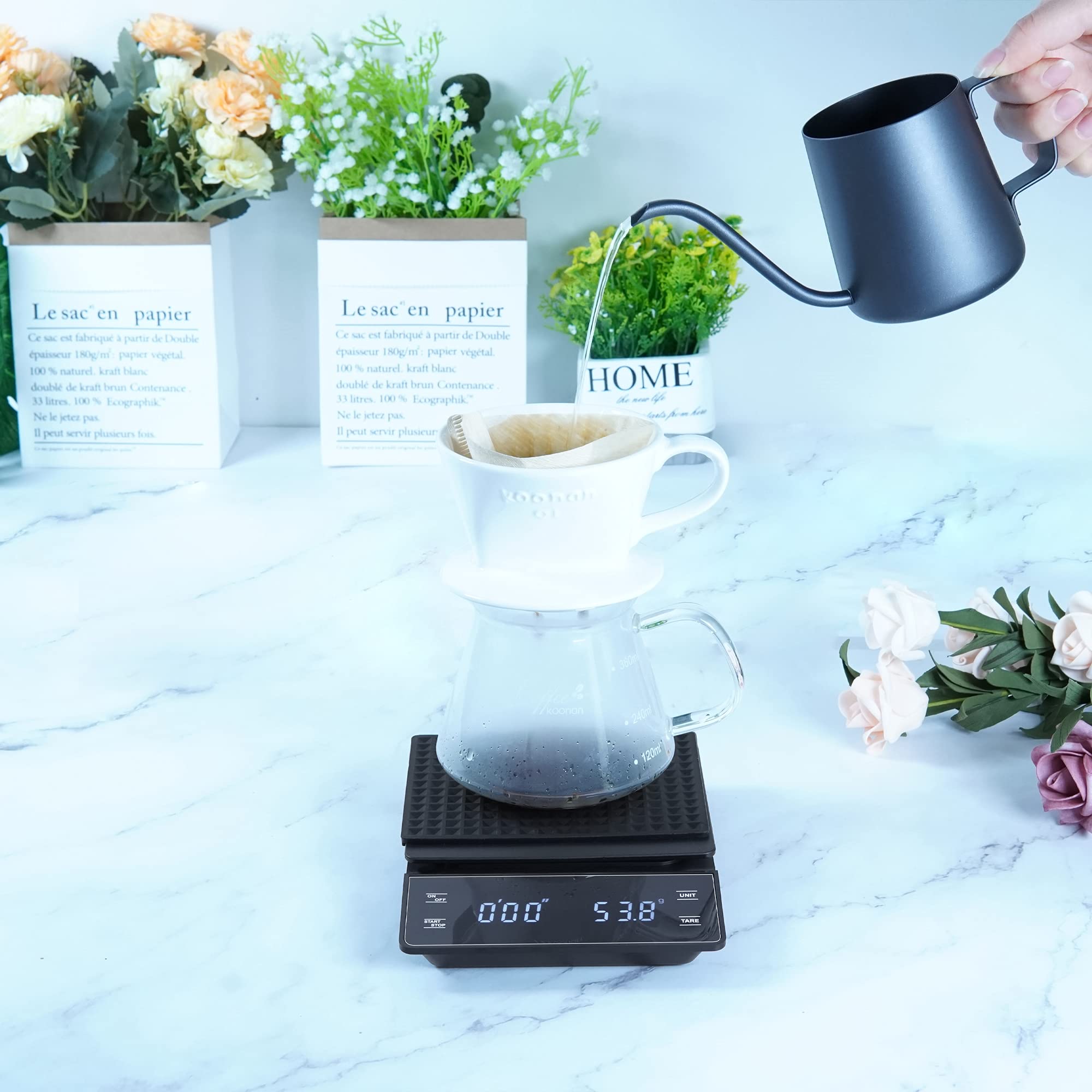 Bemece Digital Coffee Scale with Timer - 3kg/0.1g High Precision Kitchen Scale for Espresso, Pour Over & Drip Coffee - Backlit LCD Display, Includes Batteries - Perfect for Home Baristas & Coffee Shops