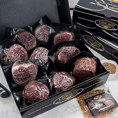 Premium Wet-Aged Filet Mignon Steak Gift Box - 10 (6 oz) USDA Prime Beef Filets with Steak Seasoning | Perfect for Grilling, Dinner Parties & Gourmet Gifts