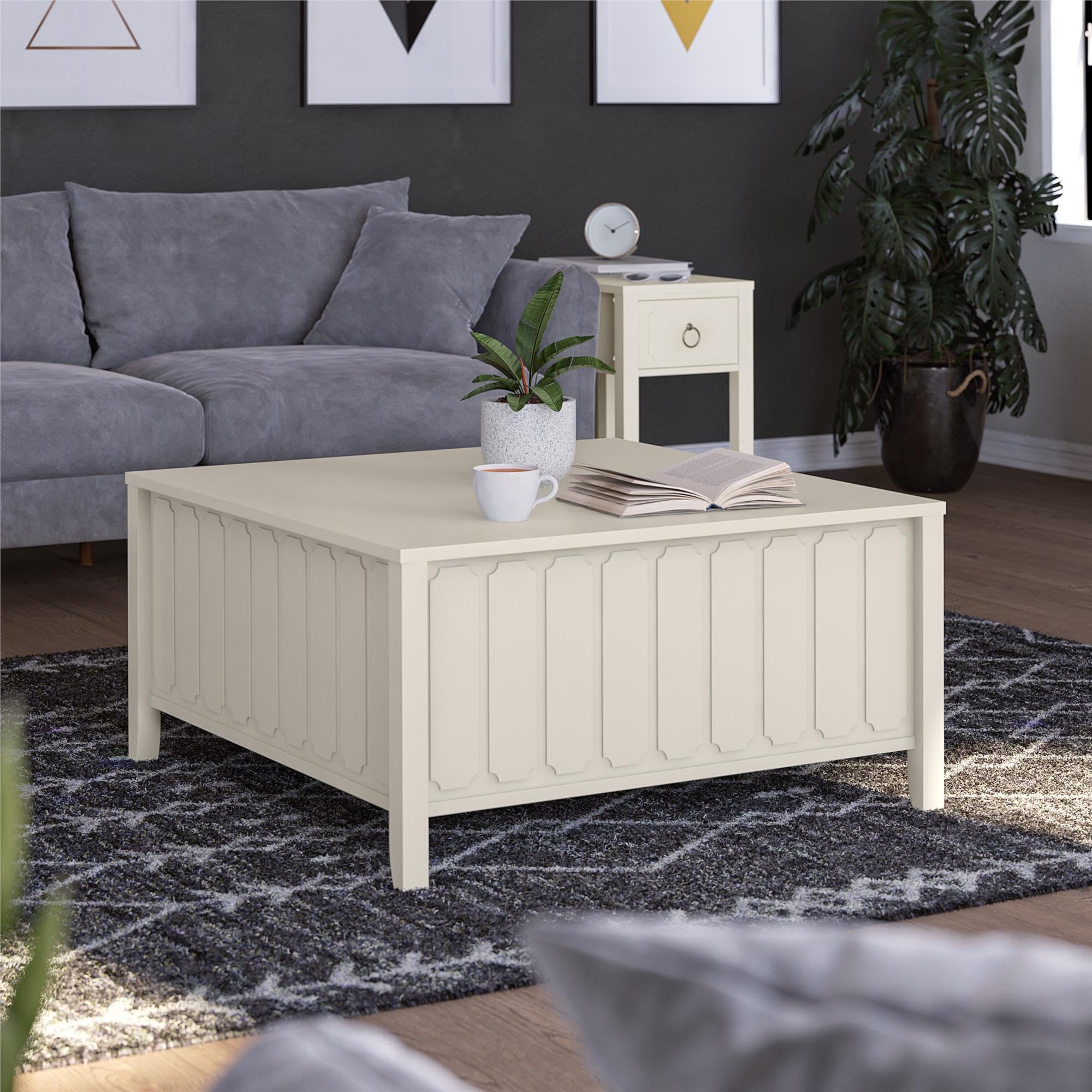 Novogratz Her Majesty Lift Top Coffee Table - White | Modern Lift-Top Design with Storage | Perfect for Living Room, Home Office & Small Spaces